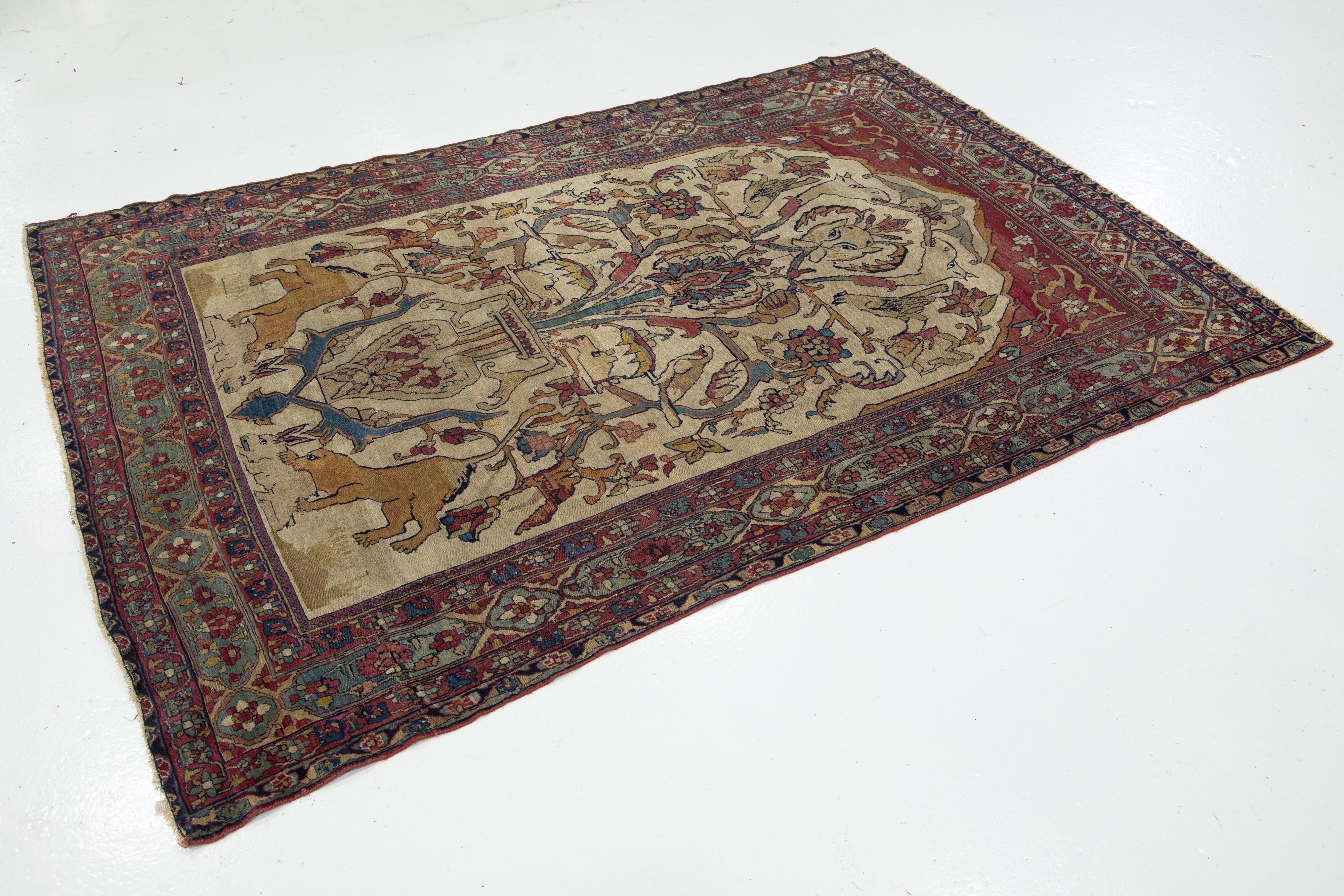 Kirman Antico tappeto di lana persiano fatto a mano Kerman con design/One del 1890 in vendita