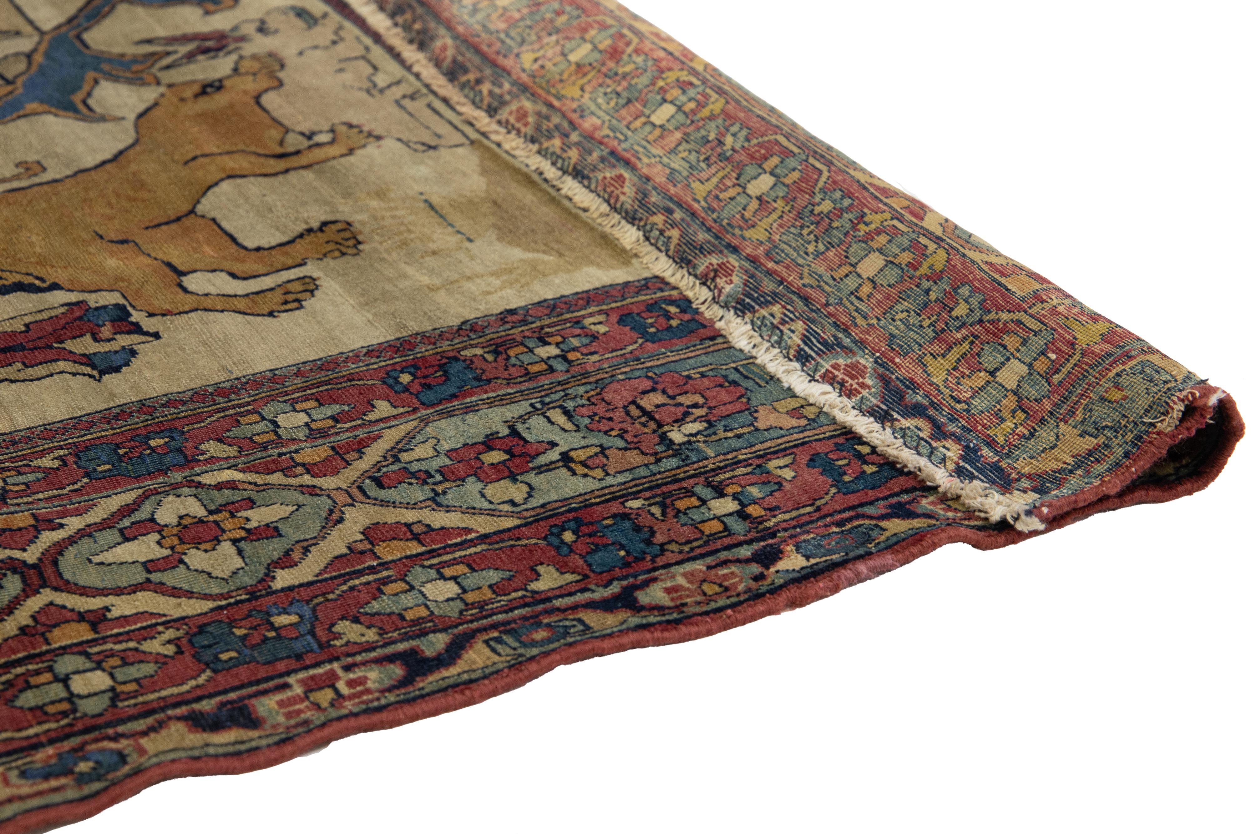 Persiano Antico tappeto di lana persiano fatto a mano Kerman con design/One del 1890 in vendita