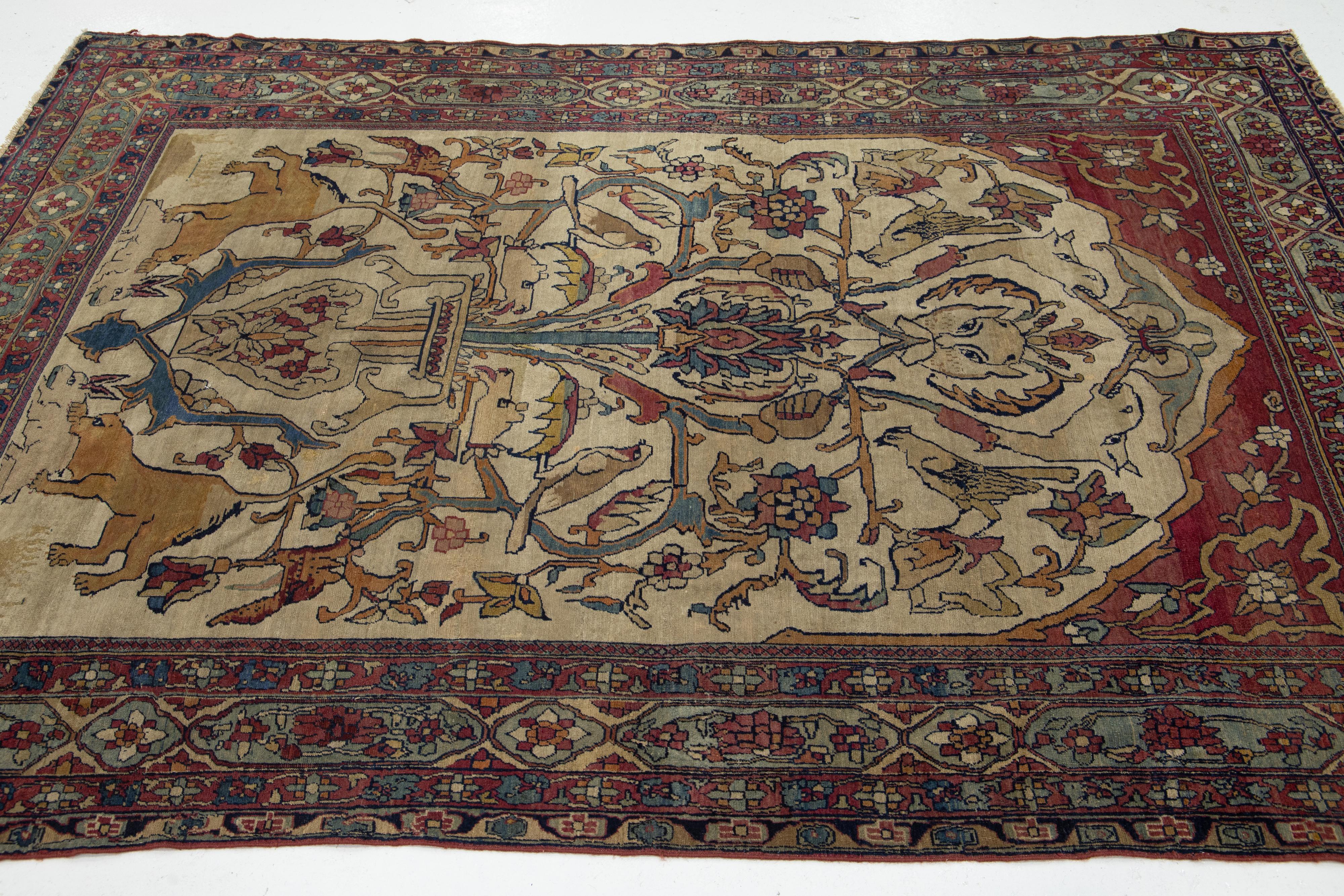 XIX secolo Antico tappeto di lana persiano fatto a mano Kerman con design/One del 1890 in vendita
