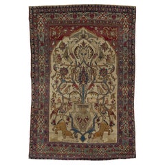 Antico tappeto di lana persiano fatto a mano Kerman con design/One del 1890