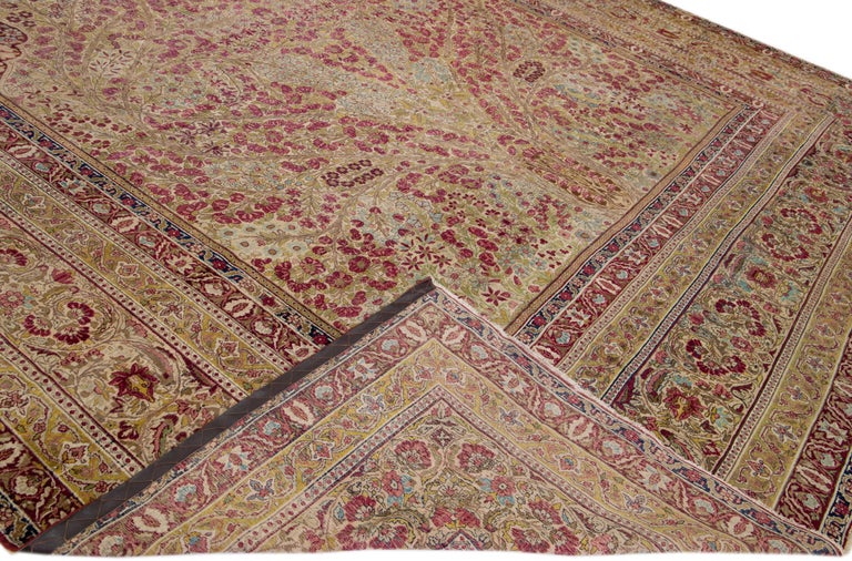 Antique Kerman Handmade Rose Persian Wool Rug with Allover Floral Motif ...