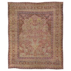 Antiker handgefertigter persischer Kerman-Wollteppich in Rose mit Blumenmotiv