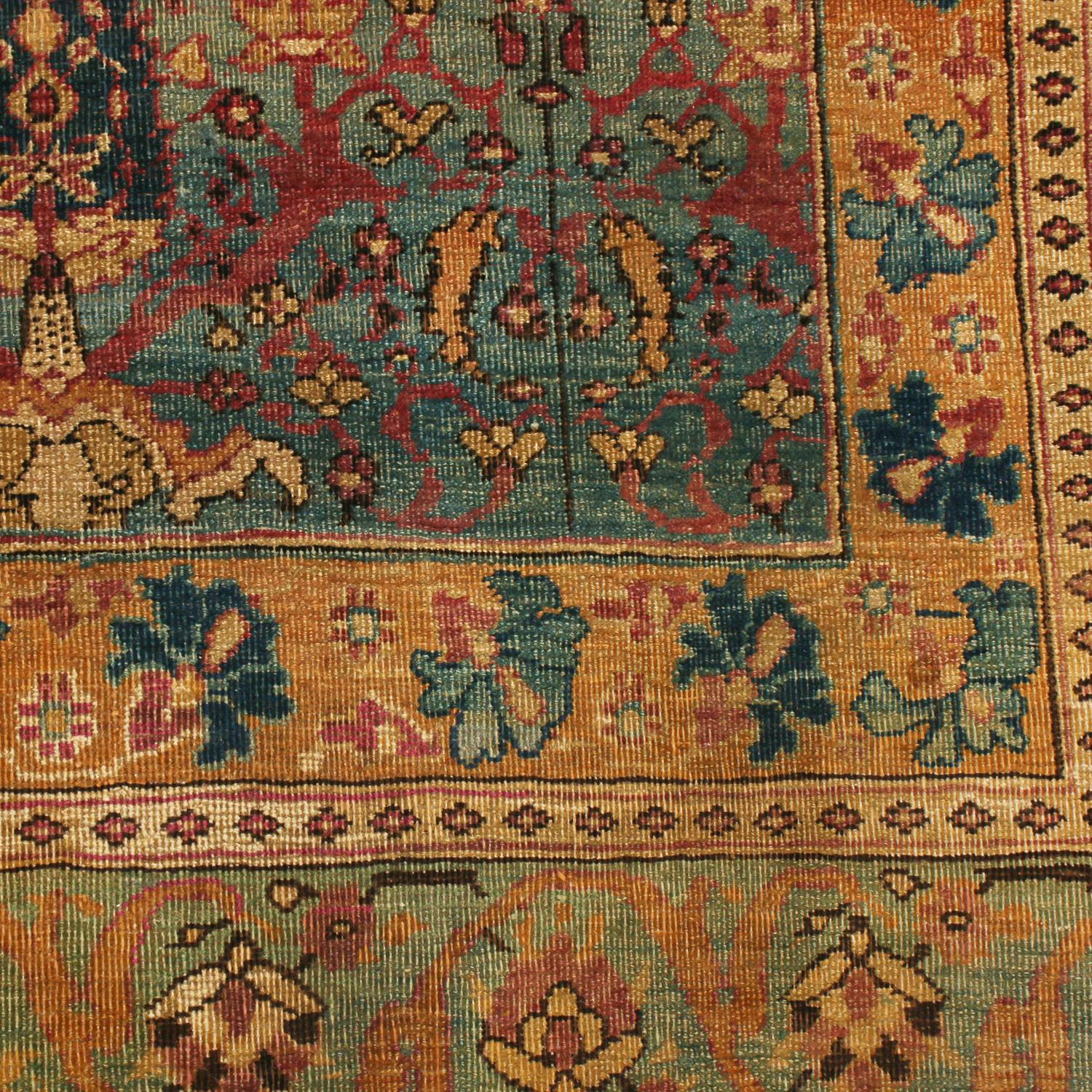 Antique Kerman Lavar Beige and Violet Wool Persian Rug In Good Condition For Sale In Long Island City, NY