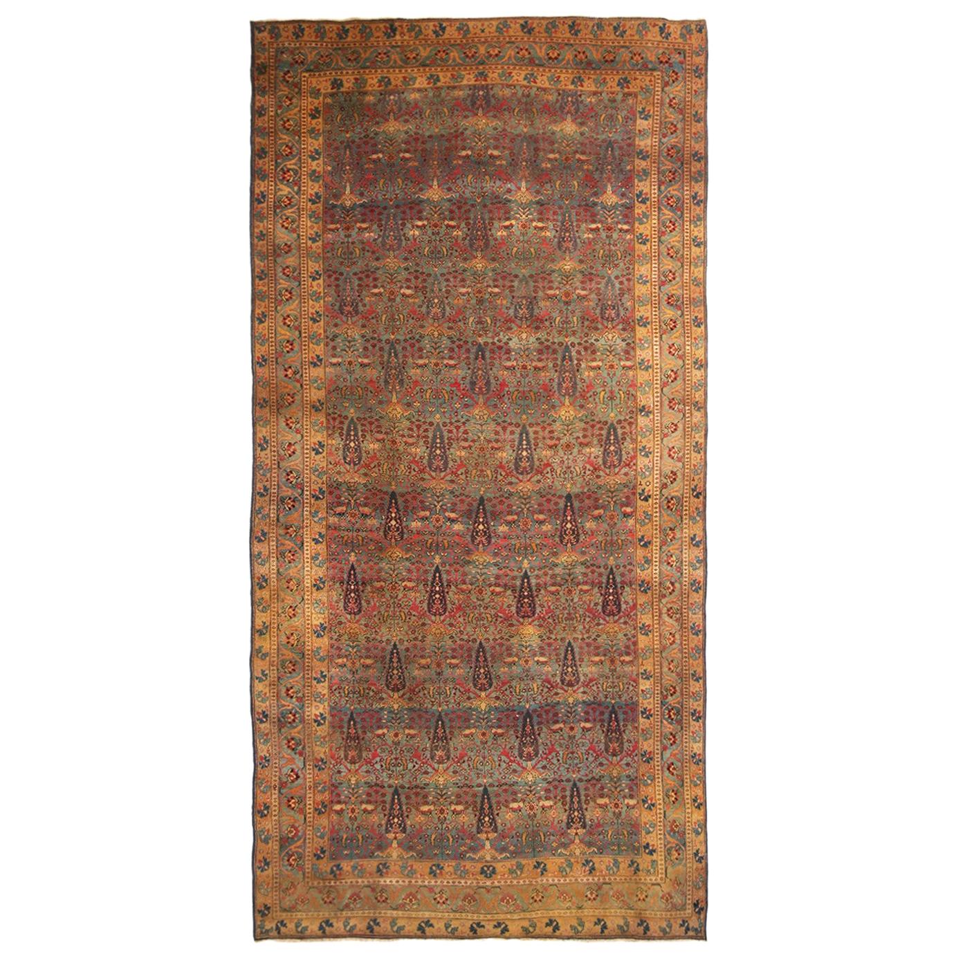 Antique Kerman Lavar Beige and Violet Wool Persian Rug For Sale