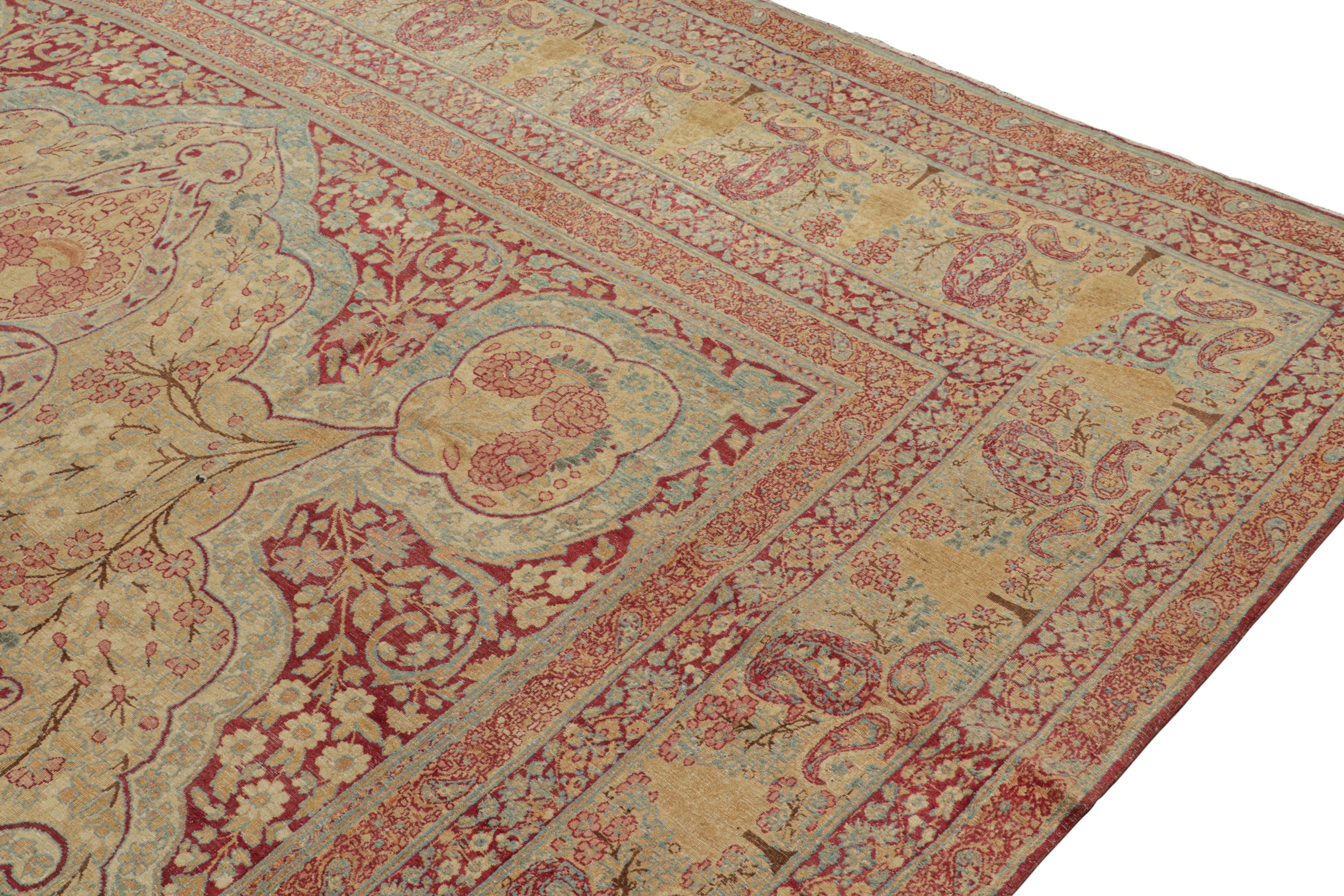 Hand-Knotted Antique Persian Kerman Lavar rug with Floral Medallion, from Rug & Kilim For Sale