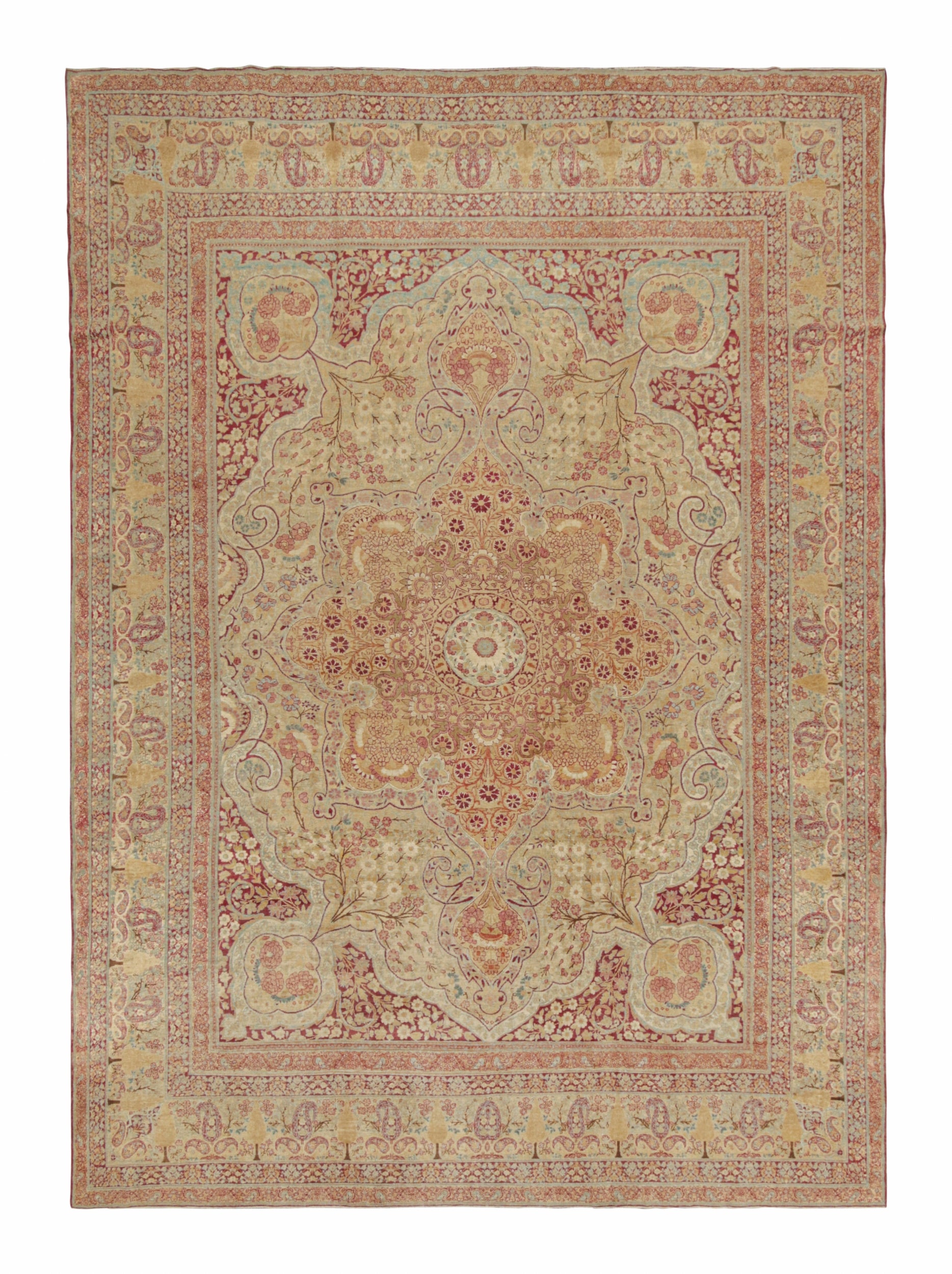 Tapis persan ancien Kerman Lavar avec médaillon à fleurs, de Rug & Kilim