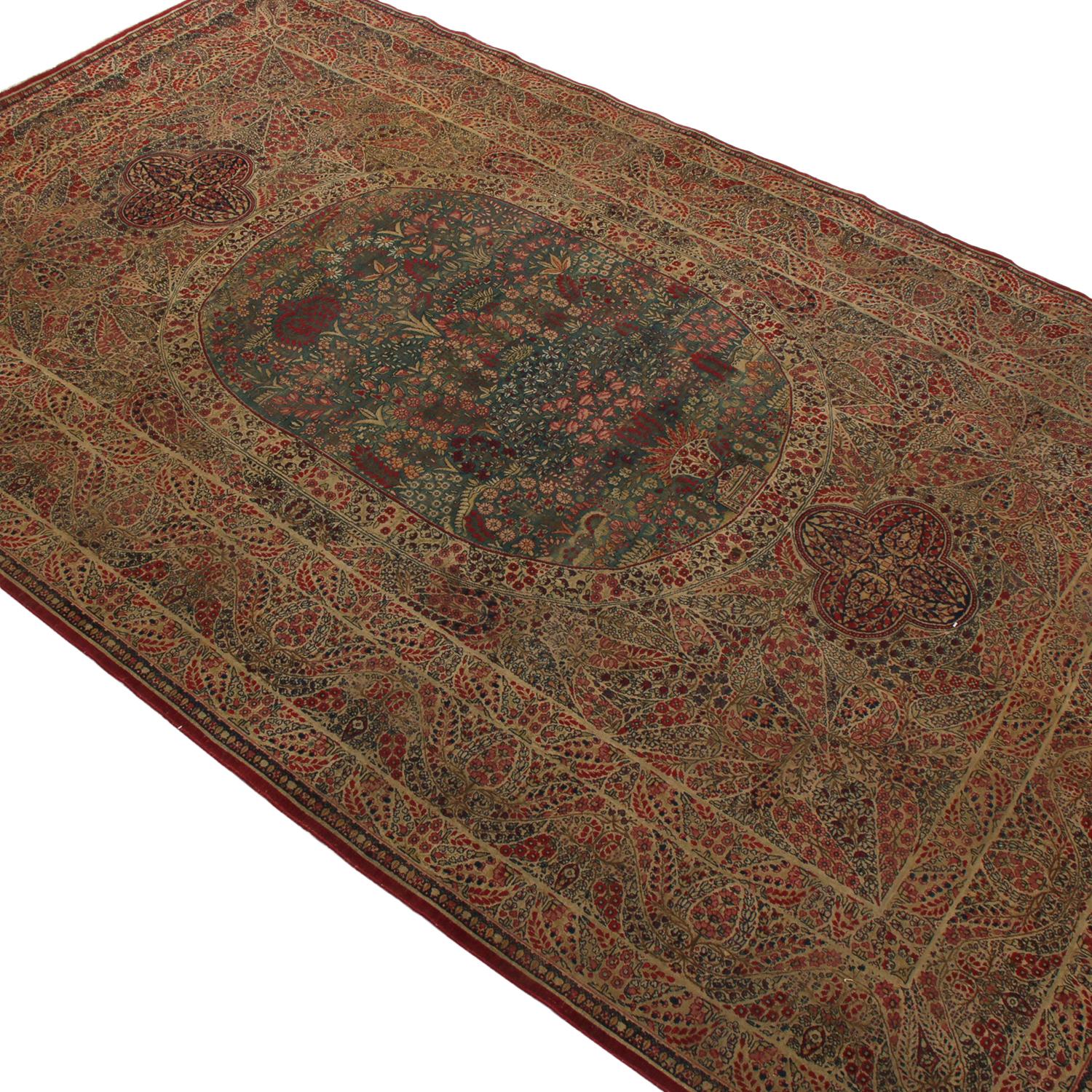 Kirman Antique Kerman Lavar Blue and Red Wool Persian Rug by Rug & Kilim For Sale