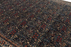 Antique Kerman Lavar Blue & Red Wool All-Over Floral Pattern Rug