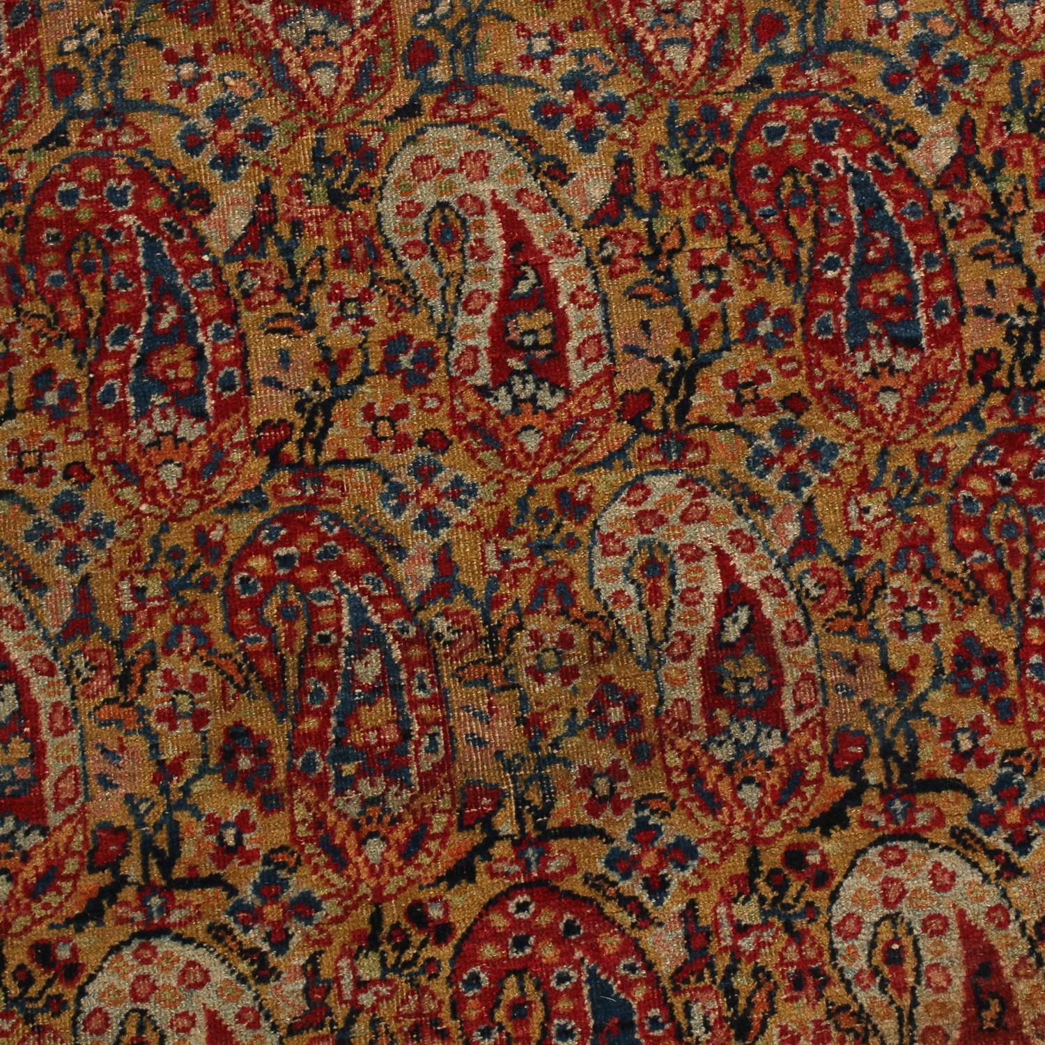 Persian Antique Kerman Lavar Golden-Beige Wool Rug with Boteh Pattern by Rug & Kilim For Sale