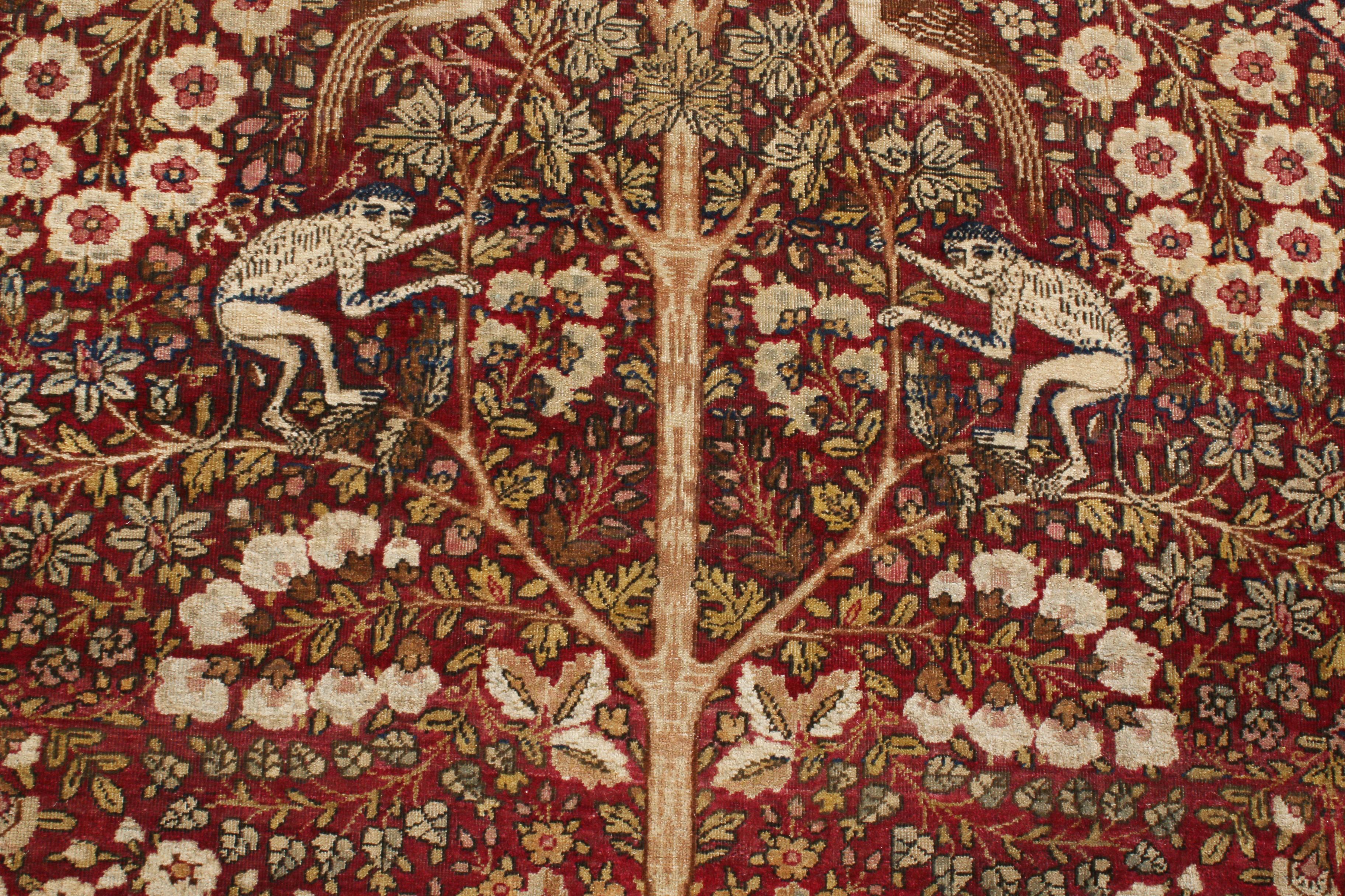 Perse Tapis ancien en laine rouge persane Kerman Lavar noué à la main par Rug & Kilim en vente