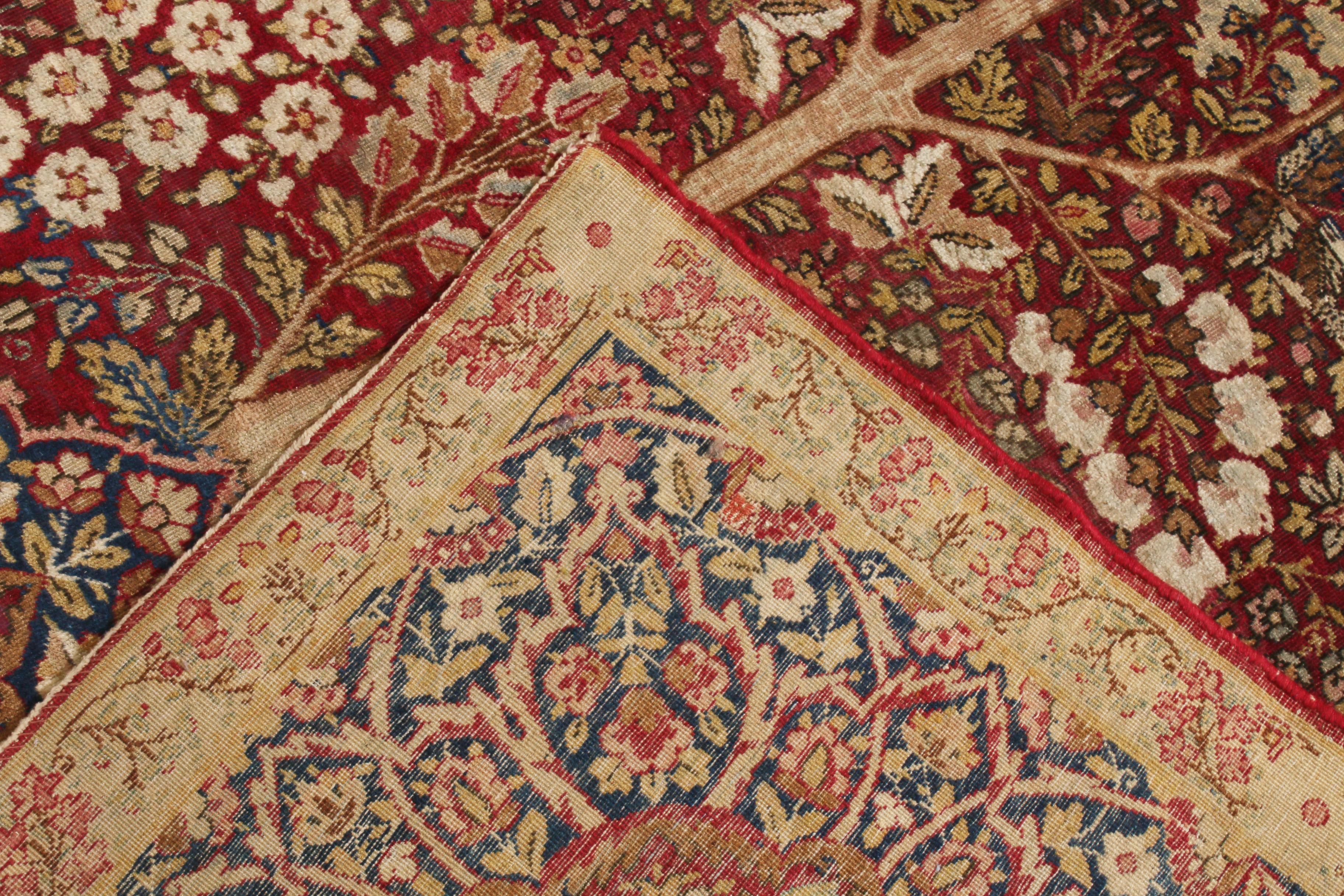 Noué à la main Tapis ancien en laine rouge persane Kerman Lavar noué à la main par Rug & Kilim en vente
