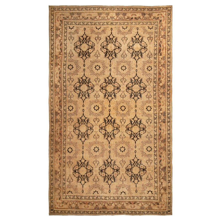 Antique Kerman Lavar Persian Rug in BeigeBrown Floral Pattern by Rug