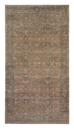 Antiker Kerman Lavar Perserteppich in Blau, Beige-Braun mit Blumenmuster
