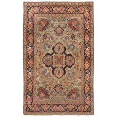 Antiker antiker Kerman Lavar Persischer Teppich aus Wolle in Rosa und Beige von Teppich & Kelim