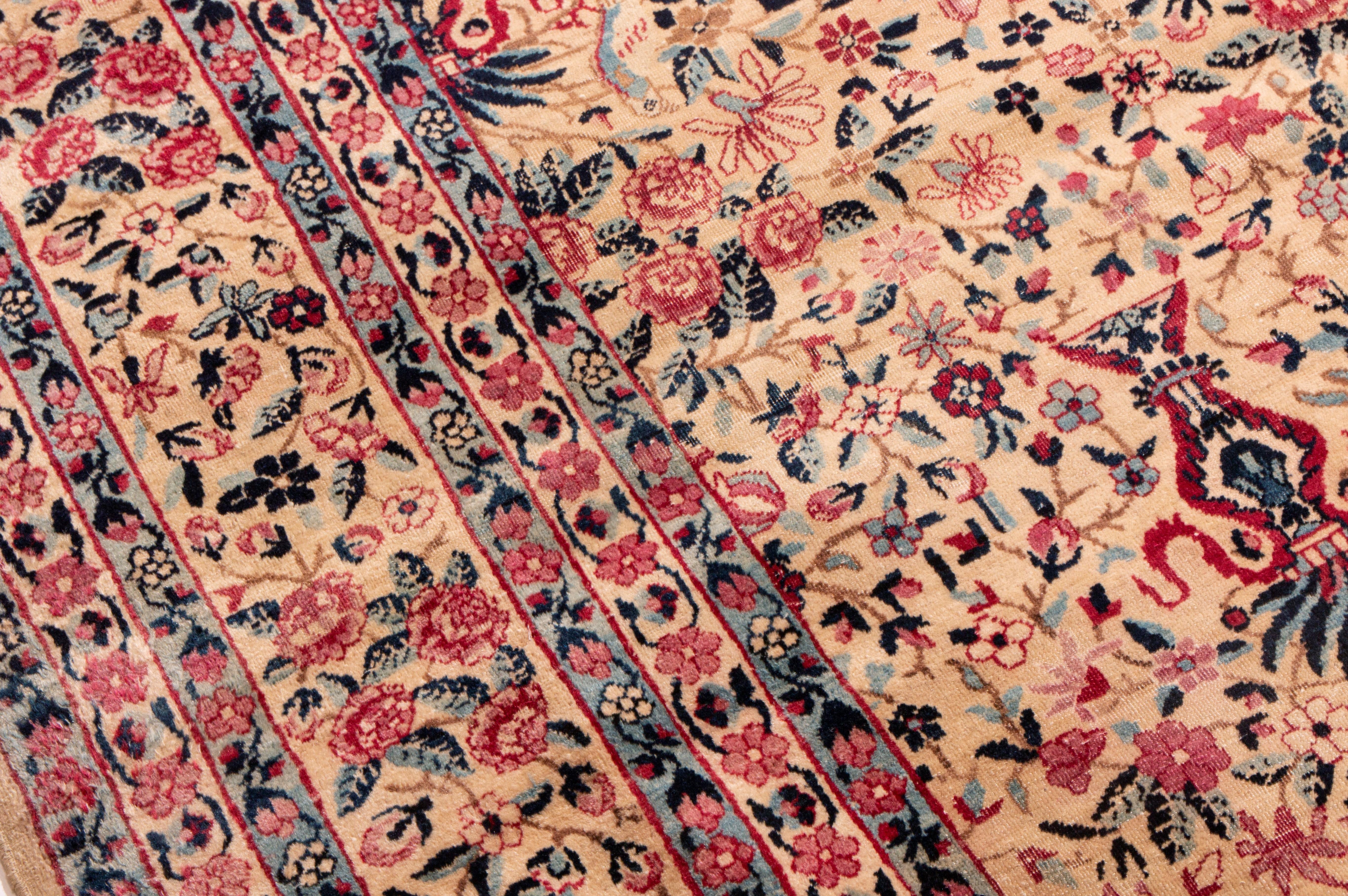 Hand-Knotted Antique Kerman Lavar Purple Red Wool Rug All-Over Floral Pattern For Sale