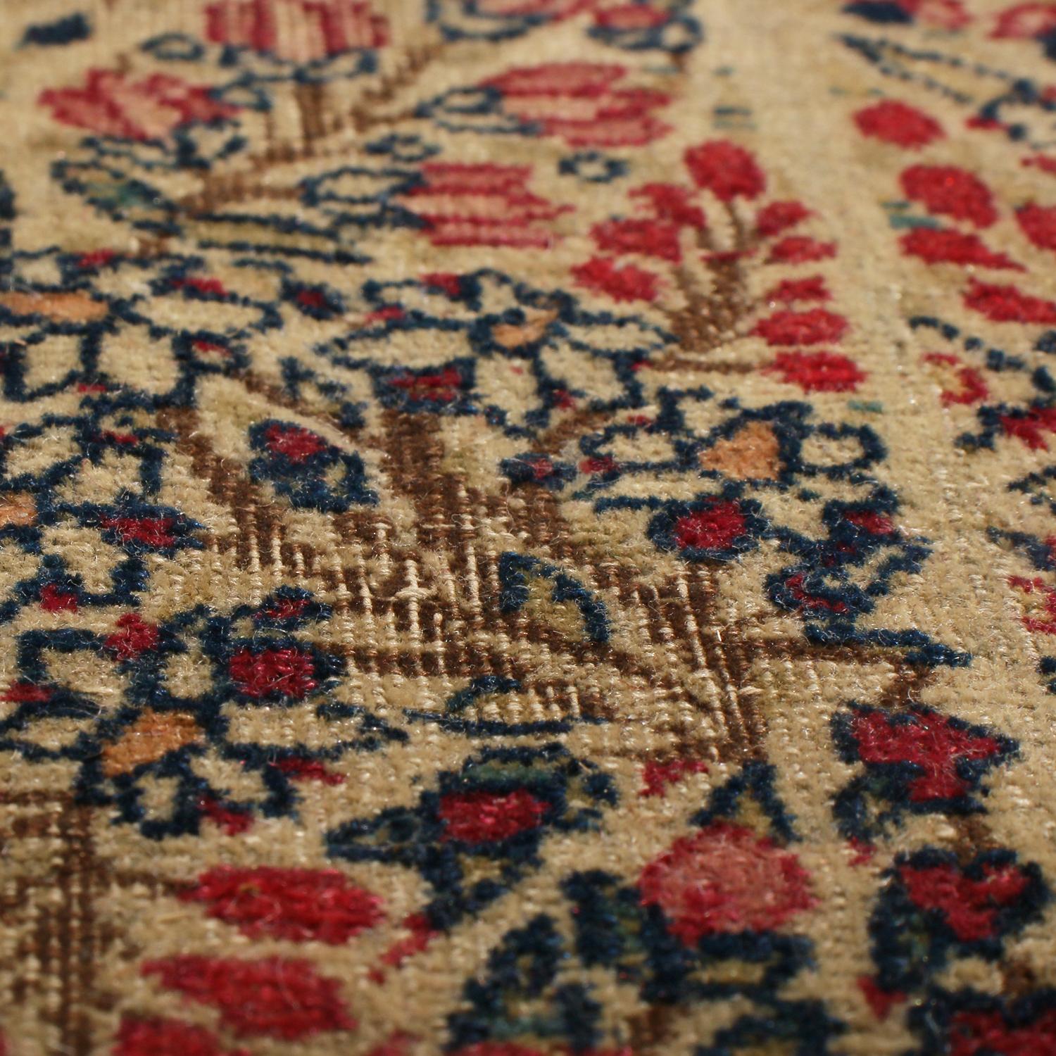 Late 19th Century Antique Kerman Lavar Red and Blue Wool Persian Rug