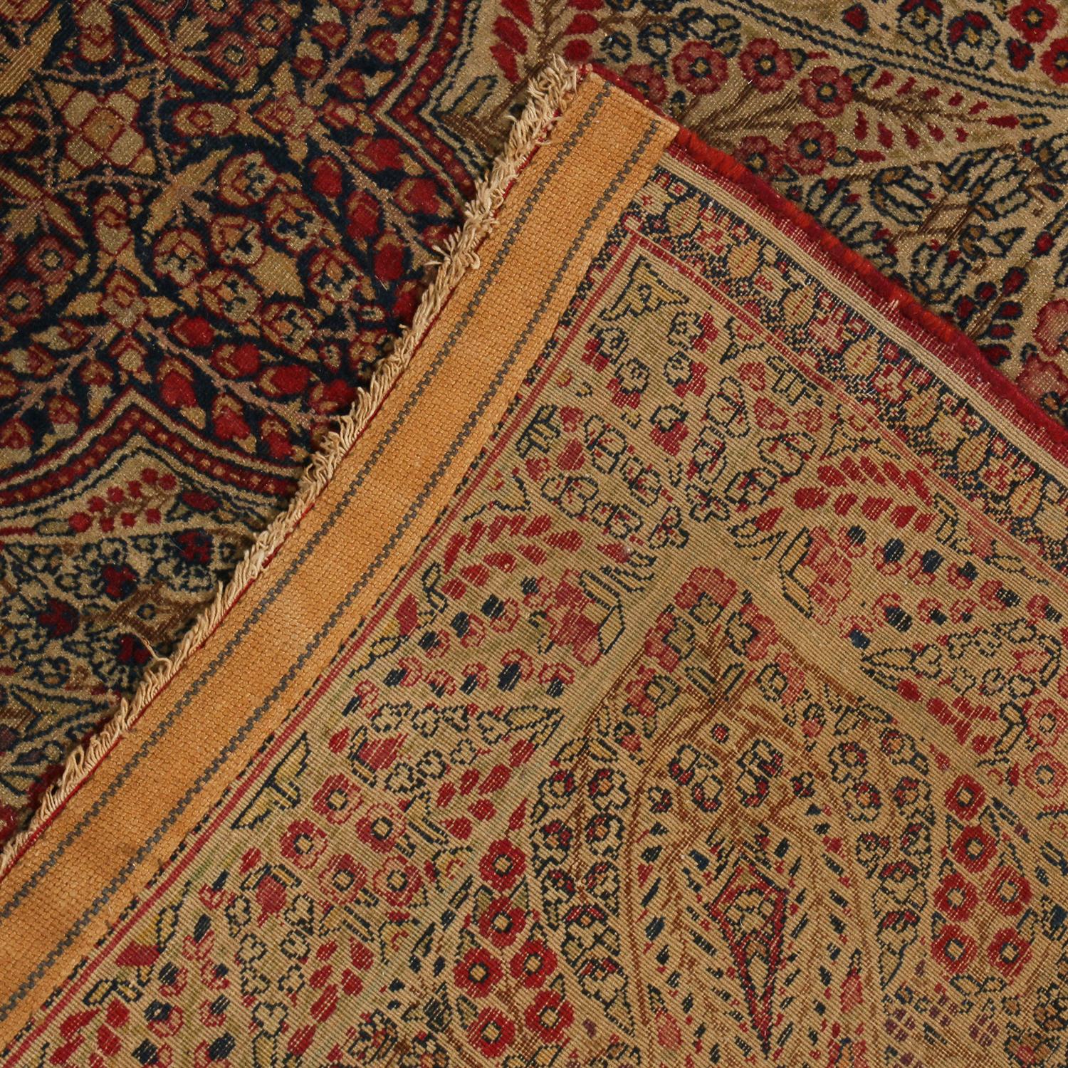 Antique Kerman Lavar Red and Blue Wool Persian Rug 1