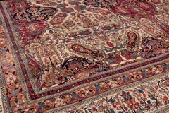 Antique Kerman Lavar Red and Brown Persian Floral Rug