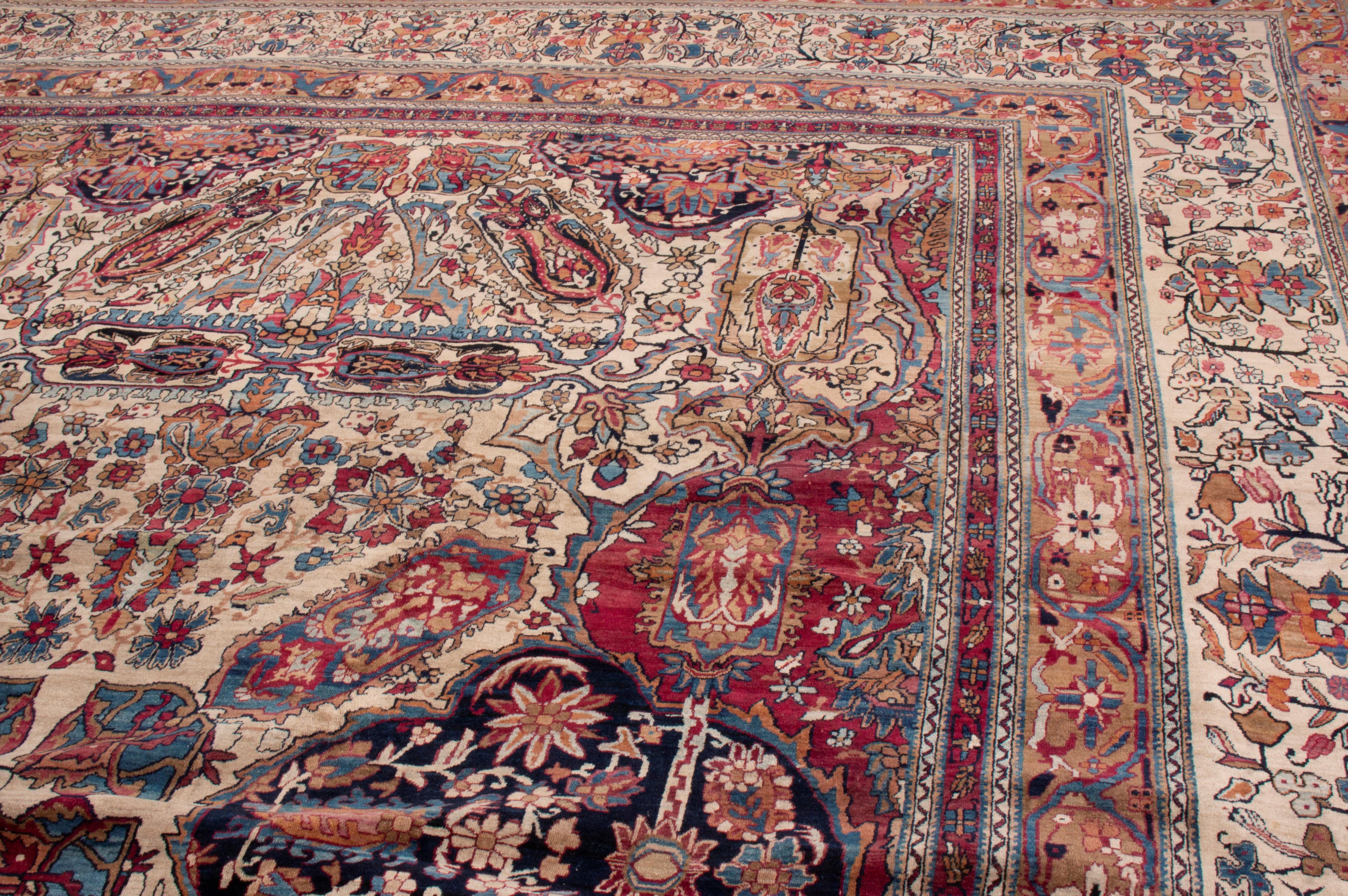 Hand-Knotted Antique Kerman Lavar Red and Brown Persian Floral Rug For Sale