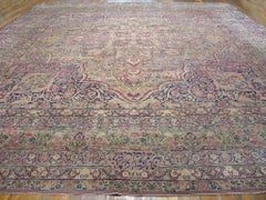 1890s Beige Classic Floral Persian Laver Kerman Carpet 14'x17' Knotted Wool Rug