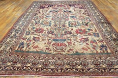 1890s Ivory Vase Floral Antique Kerman Lavar Rug 7'9" x11'9" Knotted Wool Carpet