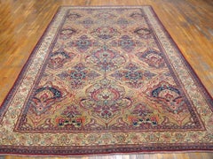 Sensational Camel Color with Cute Floral Design Antique Persian Kirman Laver Rug