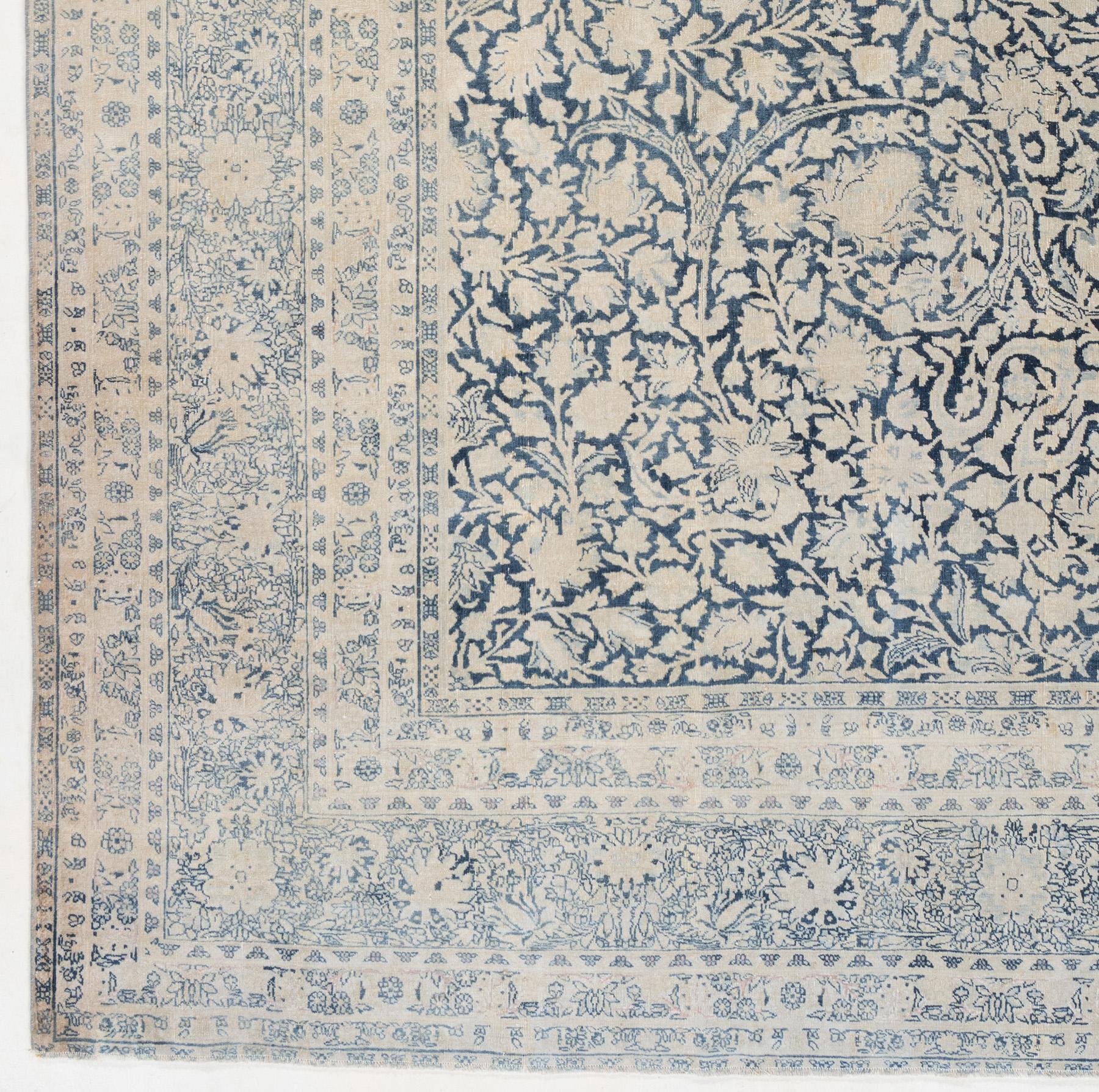 Kirman Antique Circa 1910 Persian Kerman Millefleur Wool Rug Hand Knotted 11' X 17' For Sale