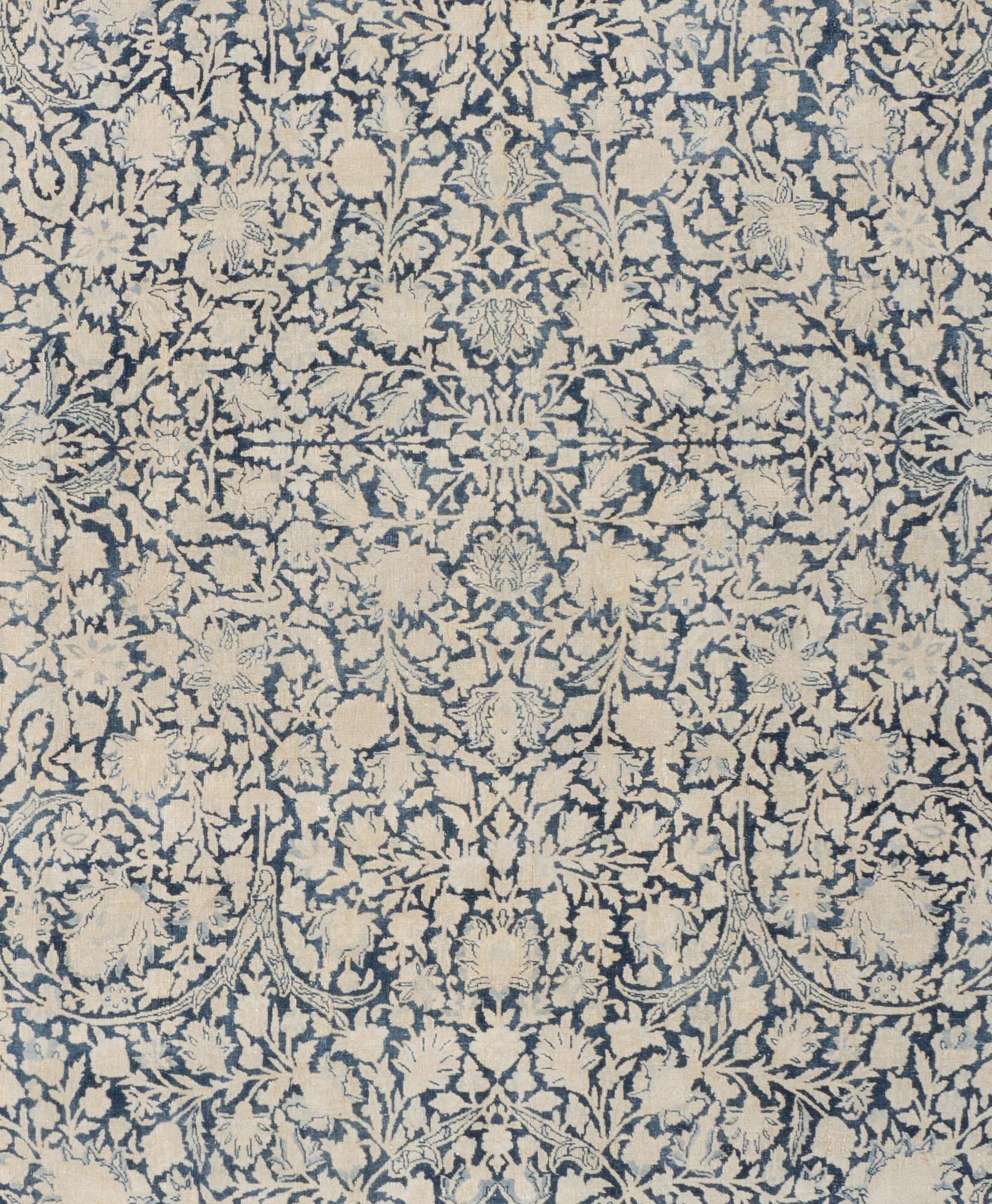 Hand-Woven Antique Circa 1910 Persian Kerman Millefleur Wool Rug Hand Knotted 11' X 17' For Sale