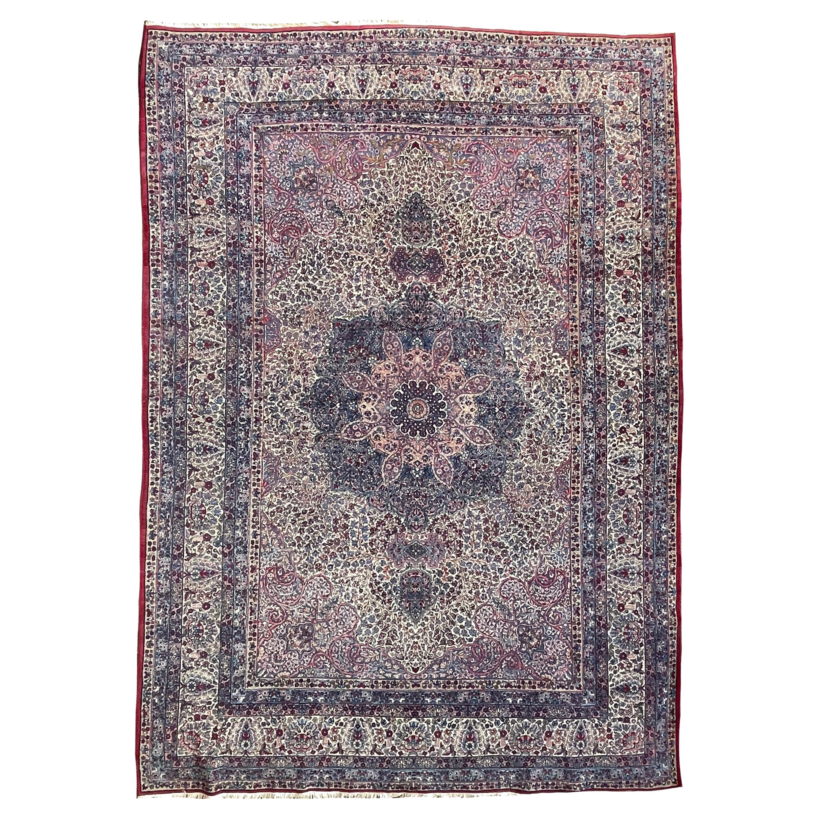 Antique Kerman Pastel Botanical Rug, c. 1930's