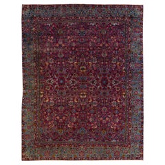 Antique Kerman Persian Handmade Allover Floral Red Wool Rug