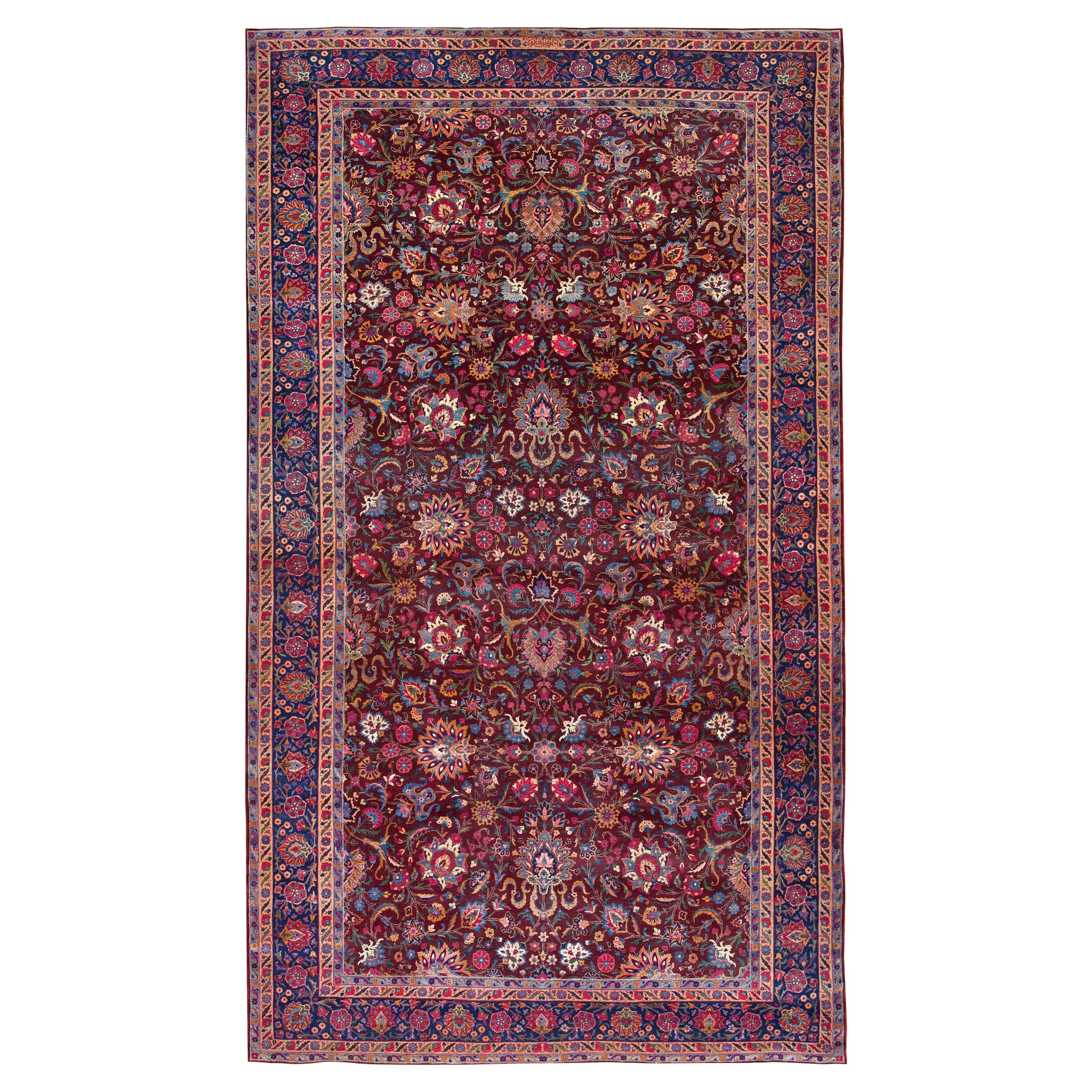 Tapis persan ancien de Kerman. Taille : 11 pieds 8 po. x 21 pieds 2 po.