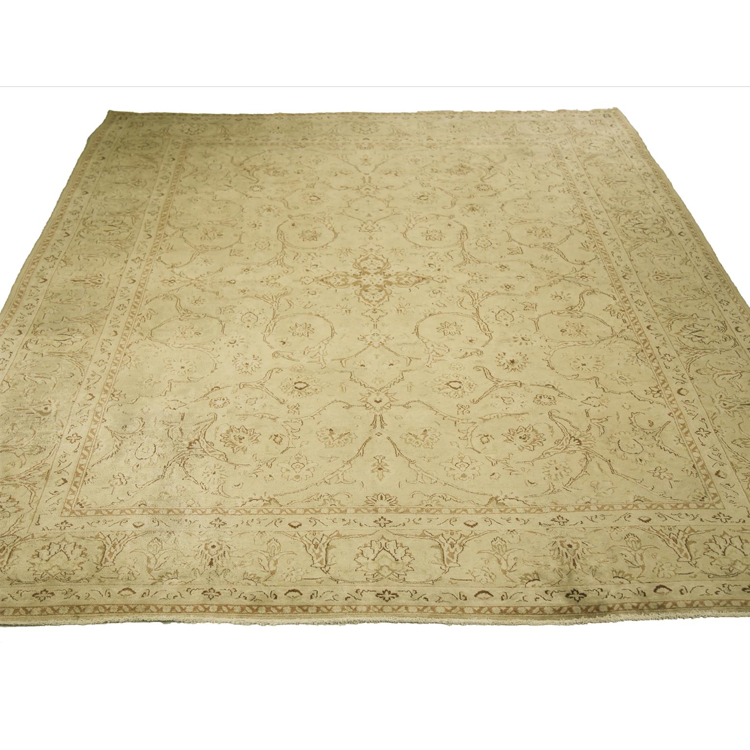 Antique Kerman Persian Rug with Floral Details in Ivory and Brown, circa 1960s For Sale 3