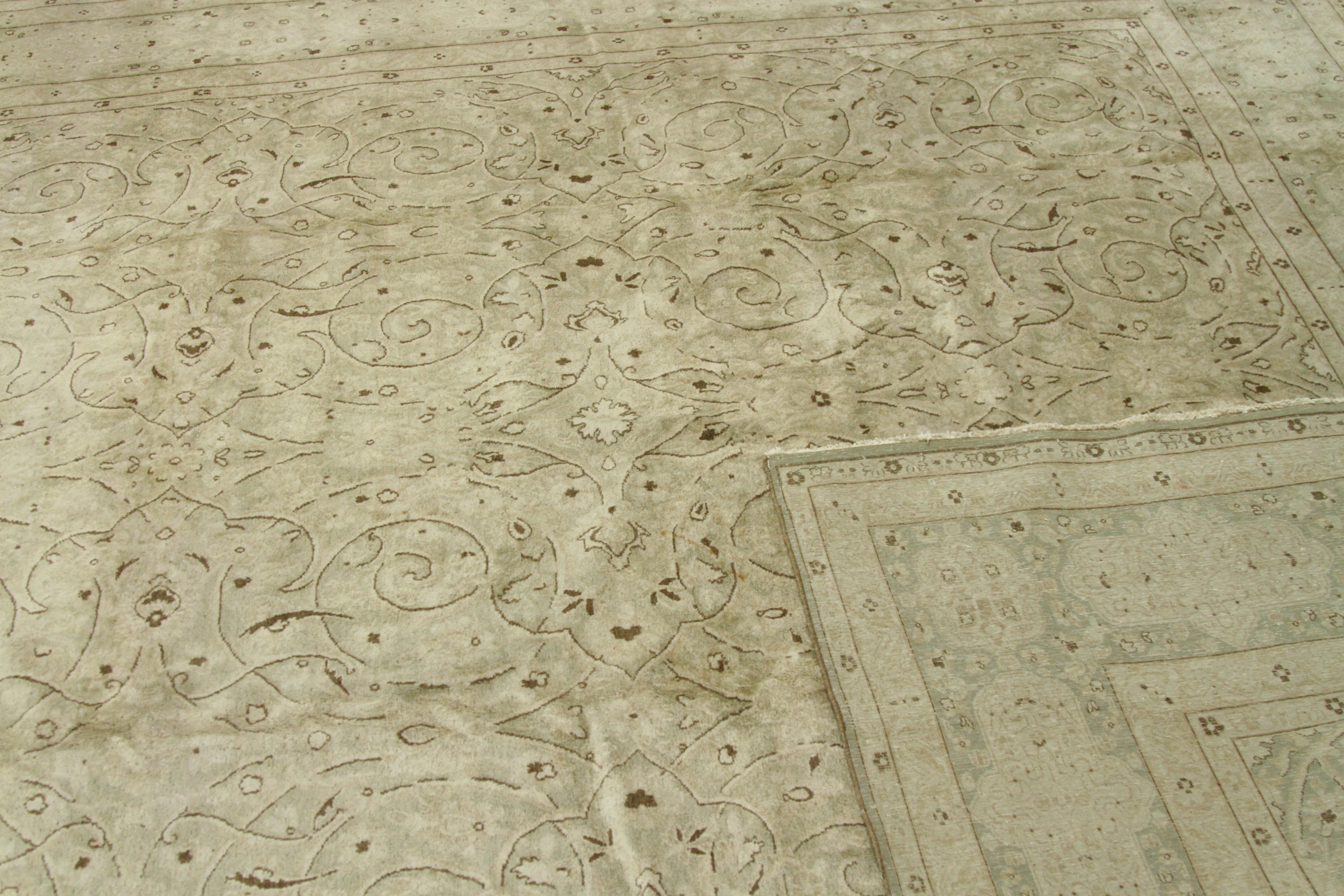 Antique Kerman Persian Rug with Ivory and Brown Floral Details, circa 1950s For Sale 2