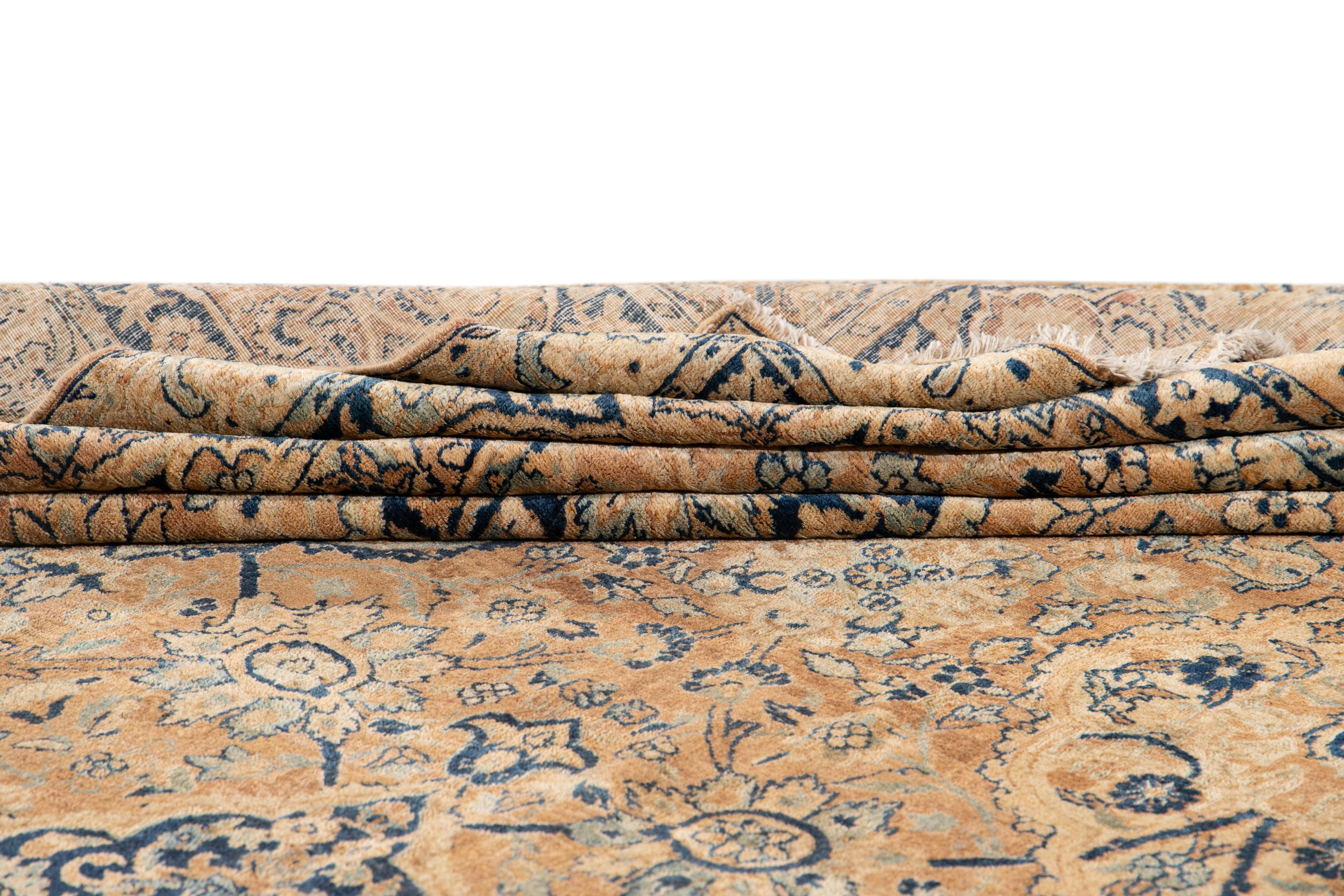 Antique Kerman Persian Wool Rug in Tan with Alluring Rosette Motif For Sale 2