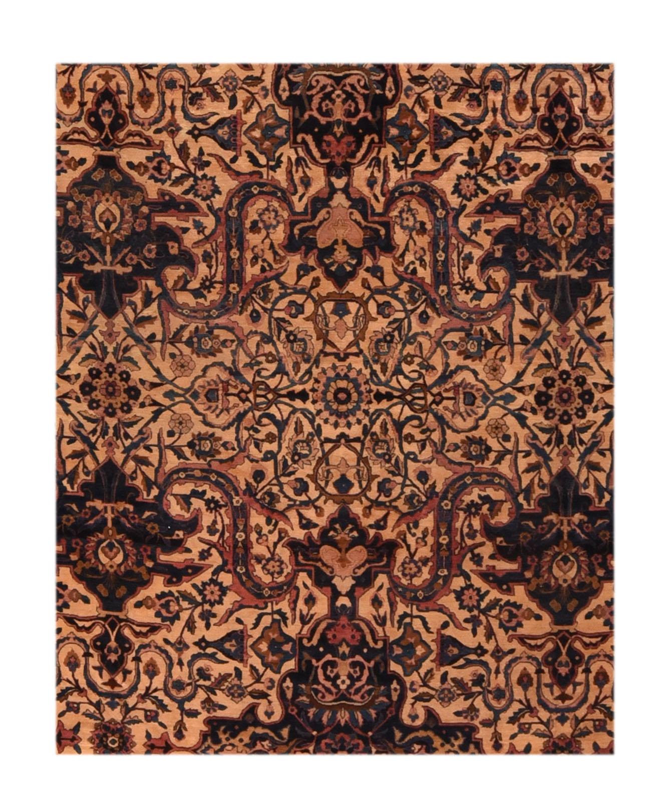 This old ivory ground west Persian carpet with strong urban pretences shows a central pair of elaborated navy cruciform medallions and flanking broken columns of navy escutcheon palmettes with emerging cloud band-like double curved serrated leaves.