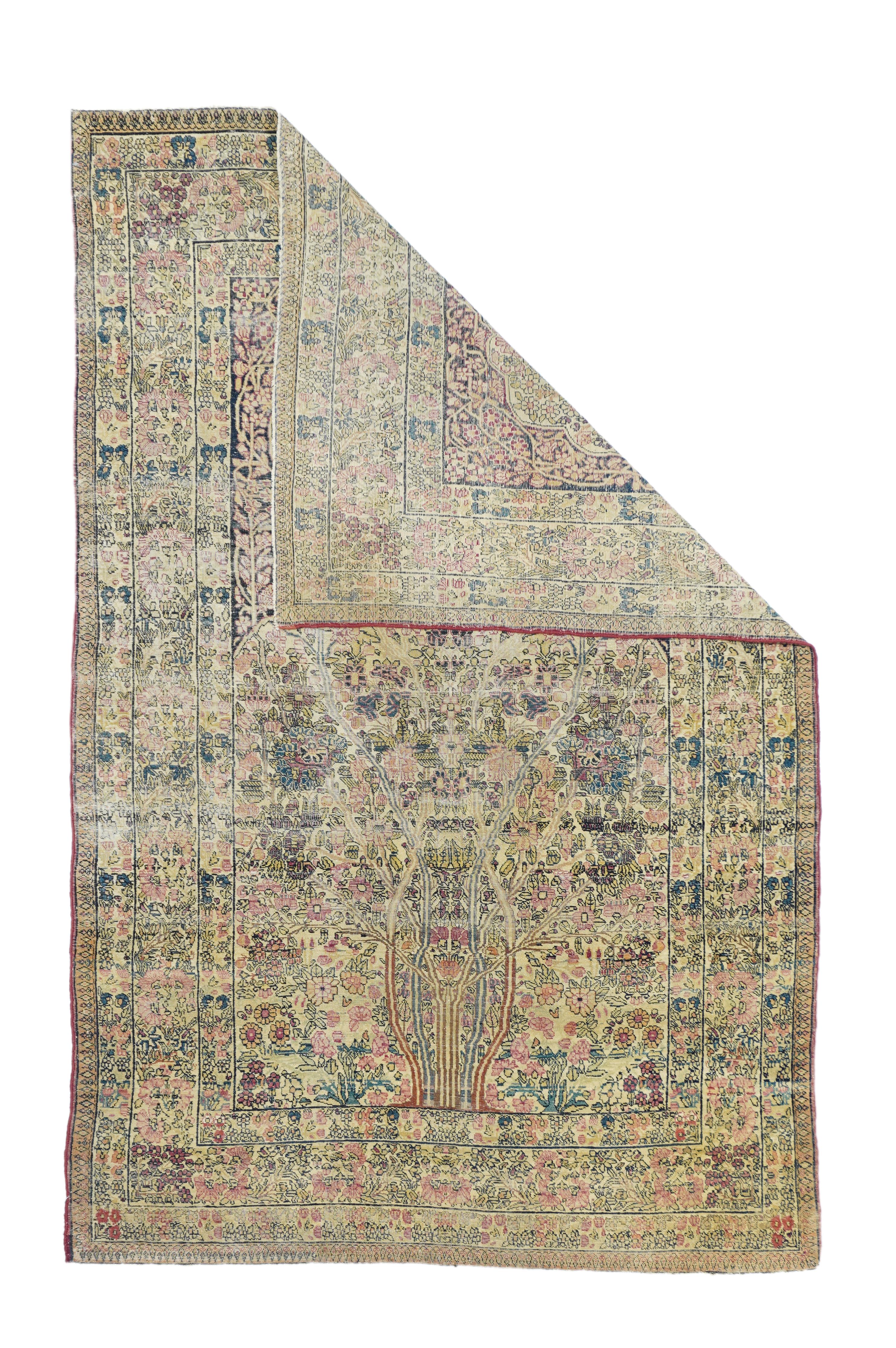 Antique Kerman rug 4'3'' x 6'9''. Two symmetric 