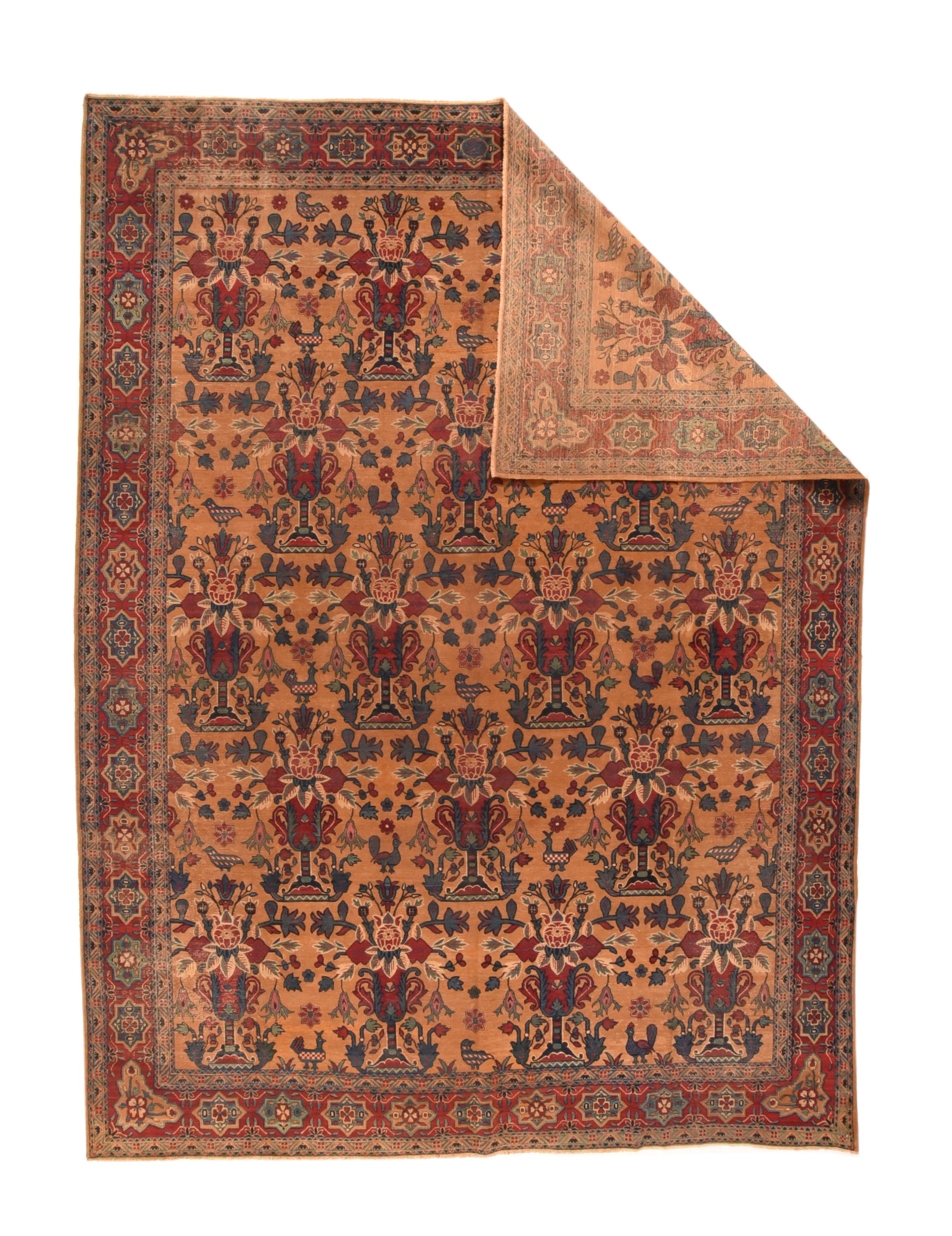 Antique Kerman rug measures 8'10'' x 11'11''.