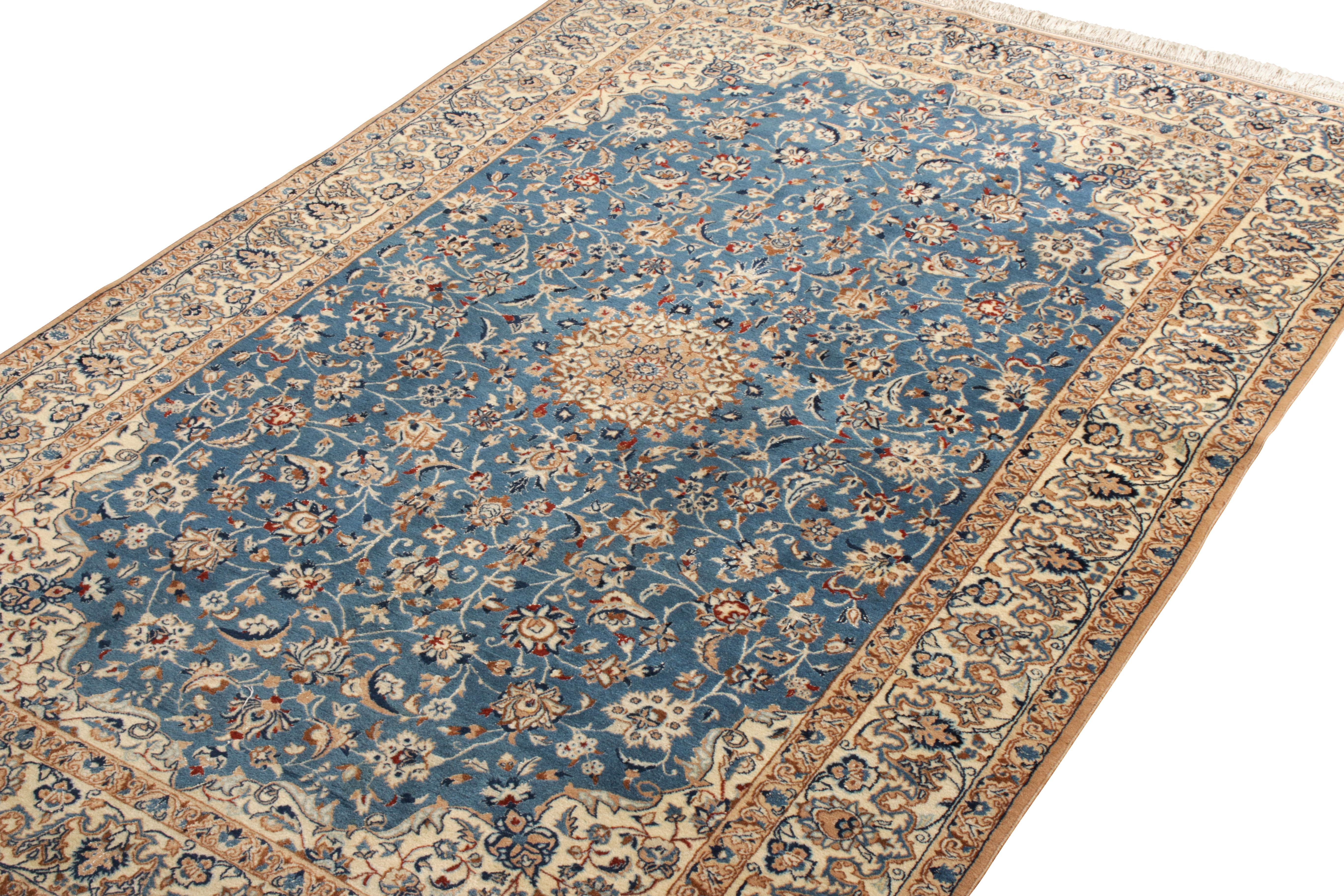 Persian Antique Kerman Rug in an All over Blue, Beige Medallion Pattern by Rug & Kilim For Sale