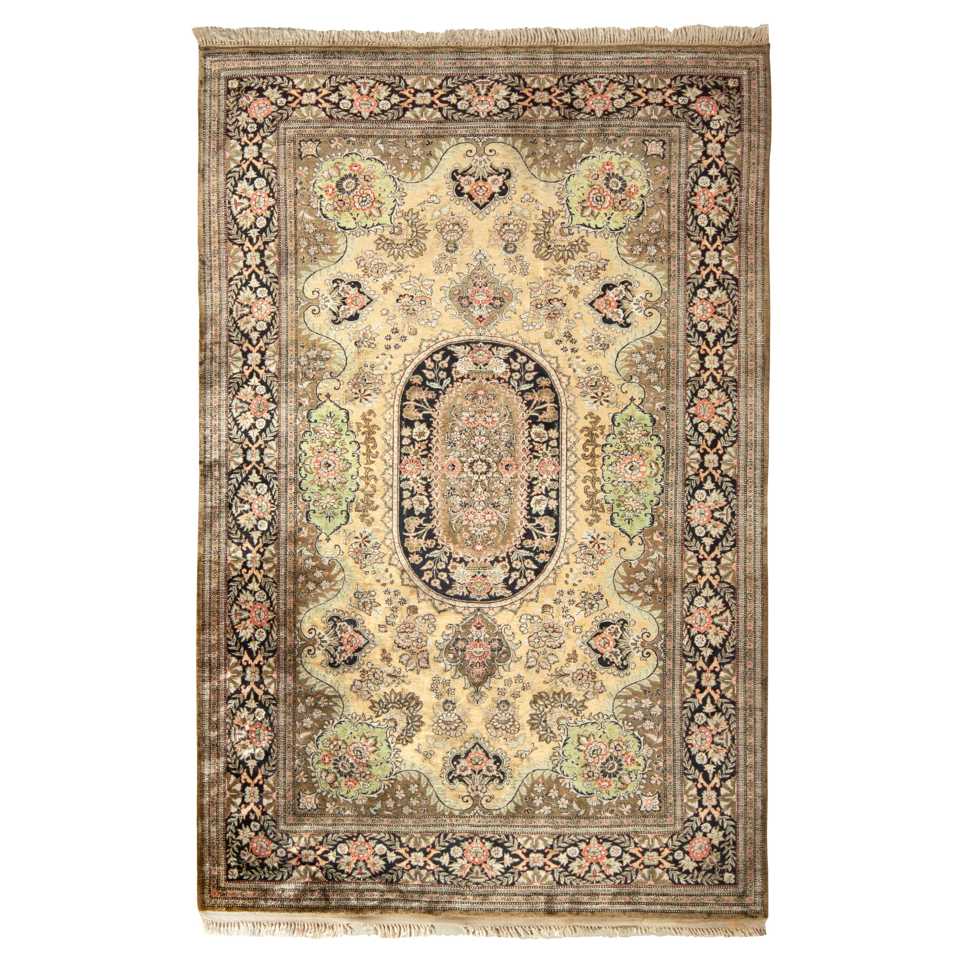 Antique Kerman Rug in an All over Brown, Beige Medallion Pattern by Rug & Kilim For Sale