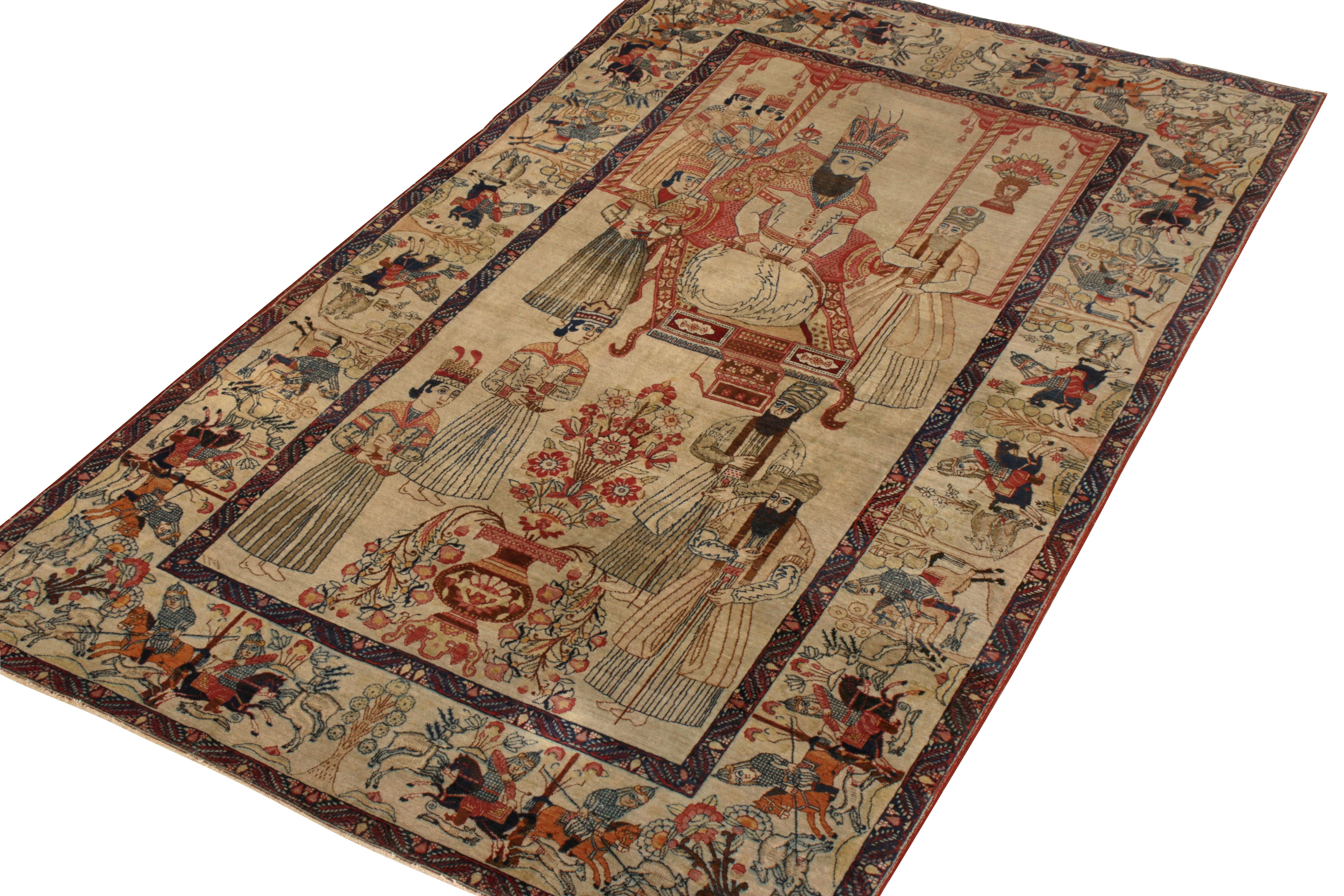 Other  Antique Kerman Rug in Beige-Brown and Red Pictorial Pattern by Rug & Kilim For Sale