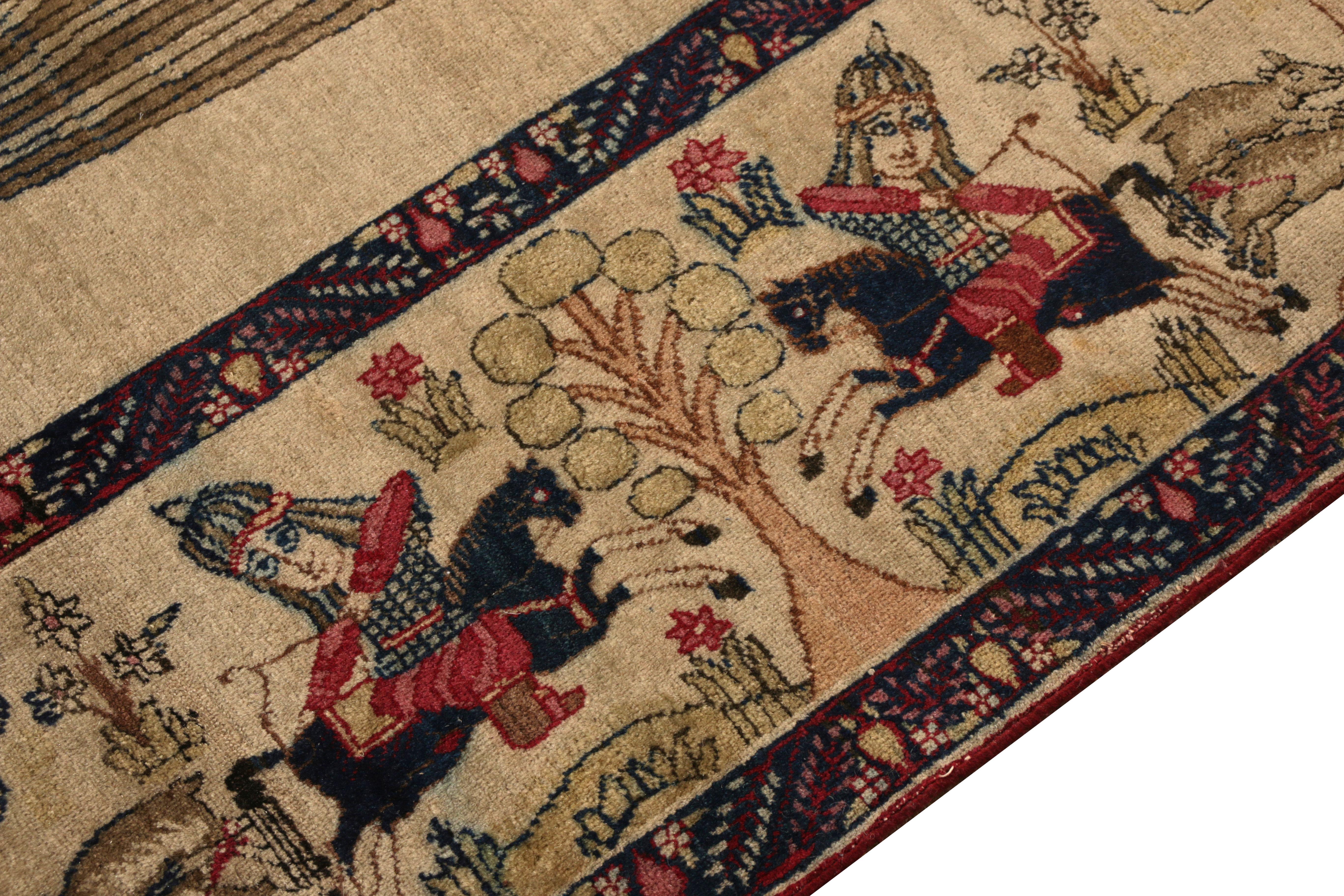 Persian  Antique Kerman Rug in Beige-Brown and Red Pictorial Pattern by Rug & Kilim