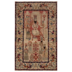 Antique Kerman Rug in Beige-Brown and Red Pictorial Pattern by Rug & Kilim