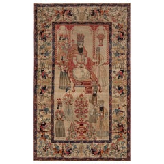  Antique Kerman Rug in Beige-Brown and Red Pictorial Pattern by Rug & Kilim