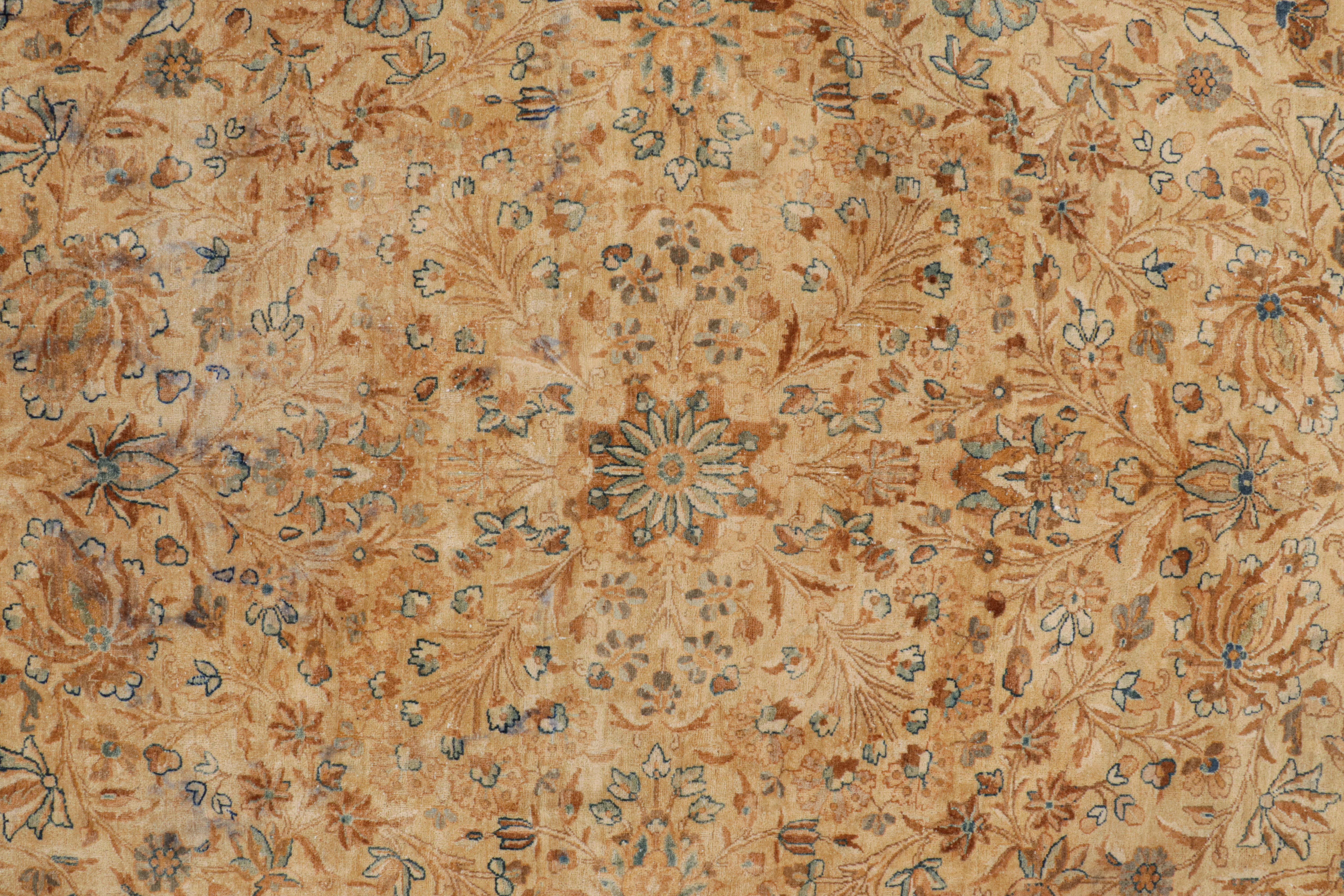 Turkish Oversized Antique Persian Kerman Lavar Rug, Brown with Florals - Rug & Kilim For Sale