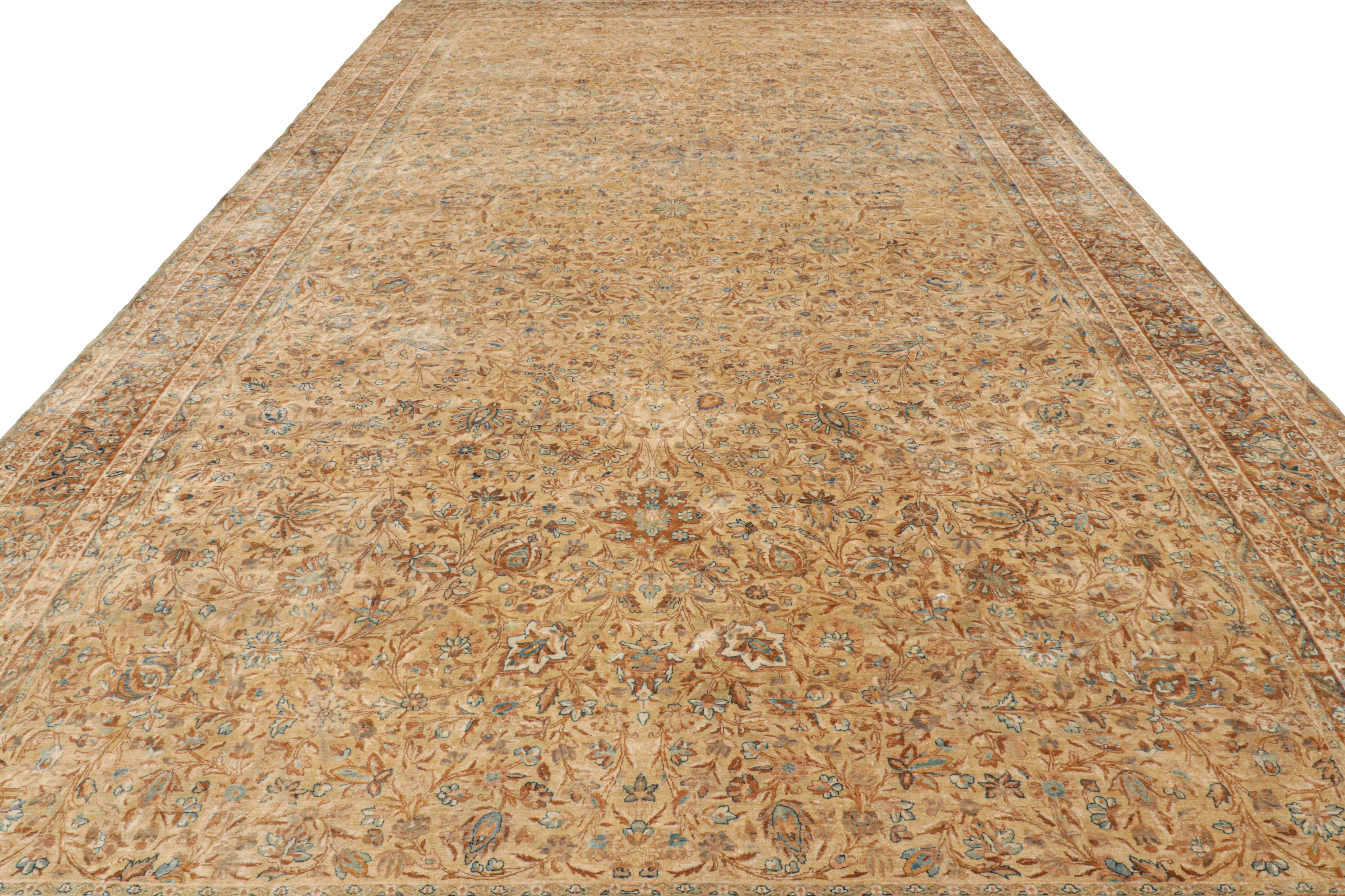 Oversized Antique Persian Kerman Lavar Rug, Brown with Florals - Rug & Kilim In Good Condition For Sale In Long Island City, NY