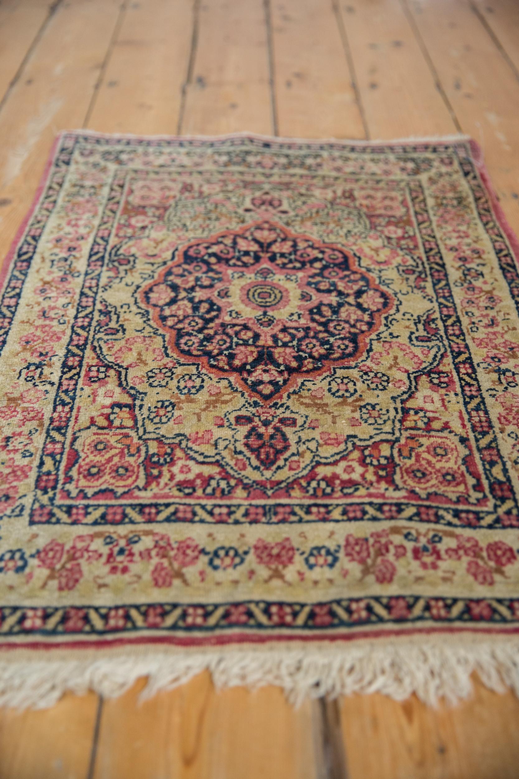Hand-Knotted Antique Kerman Rug Mat For Sale