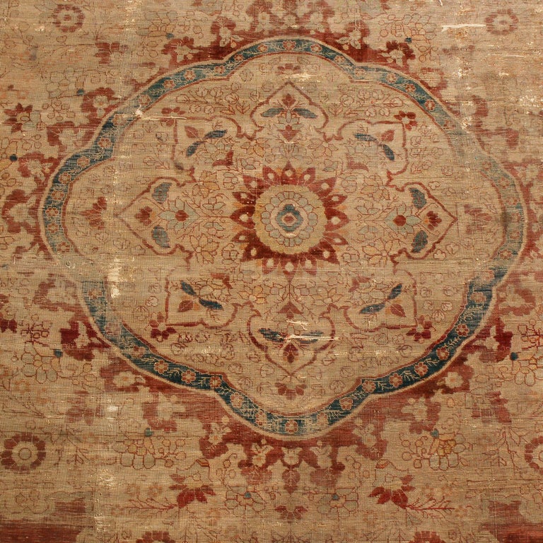 Antique Kerman Traditional Copper Brown and Beige Silk Persian Rug For ...