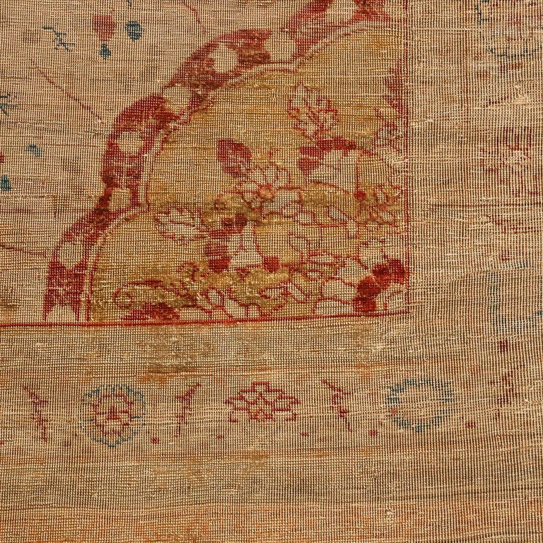 Antique Kerman Traditional Copper Brown and Beige Silk Persian Rug For ...