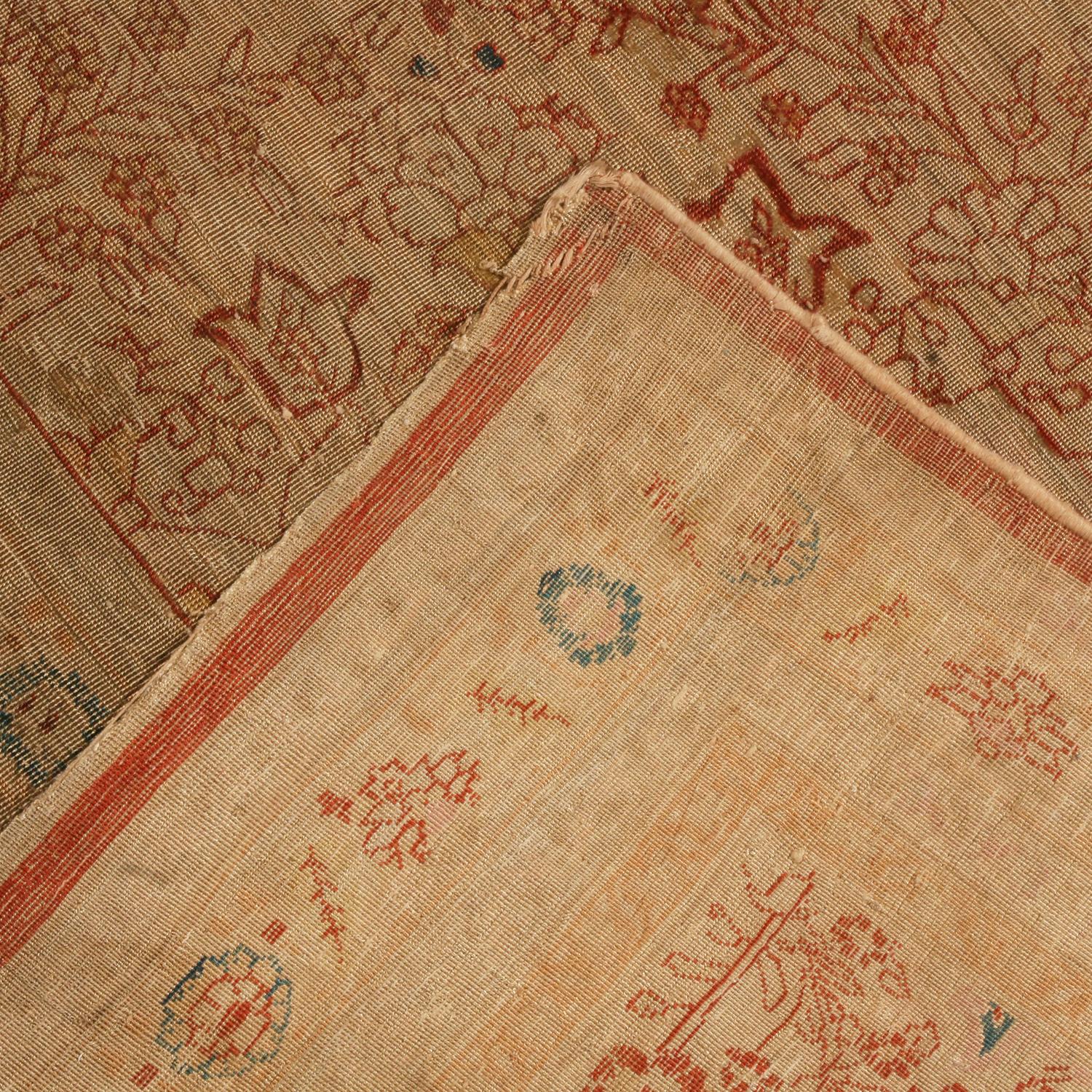 Antiker Kerman Traditioneller Kupfer Braun und Beige Seiden Perserteppich (Spätes 19. Jahrhundert) im Angebot