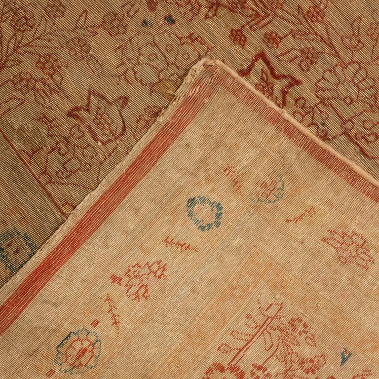 Antique Kerman Traditional Copper Brown and Beige Silk Persian Rug For ...